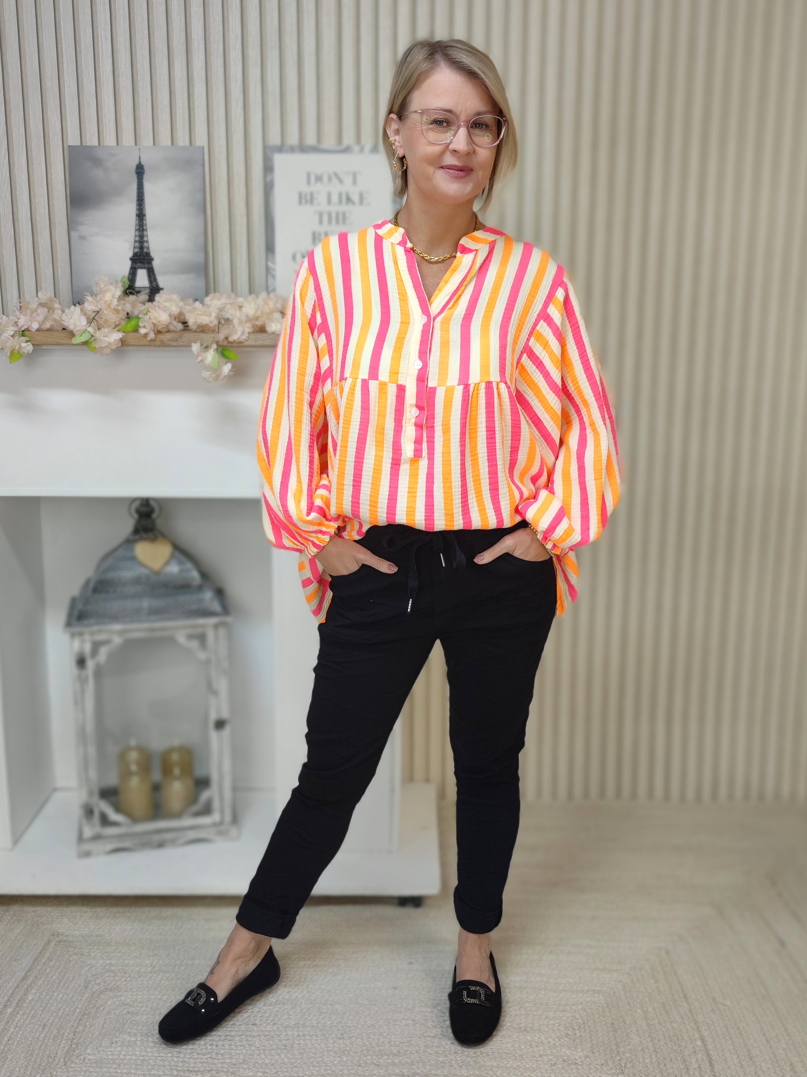 Musselin Bluse - Neon gestreift (40-44)
