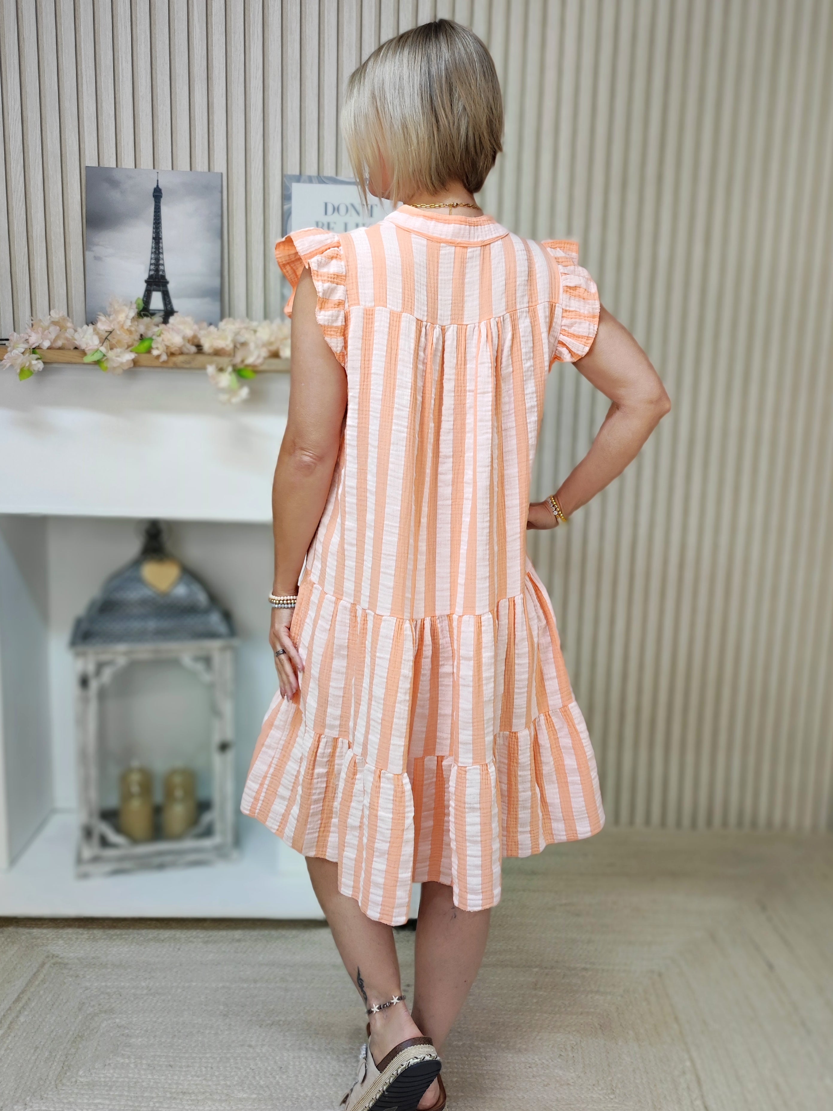 Sommerkleid ohne Arm gestreift peach (36-42)
