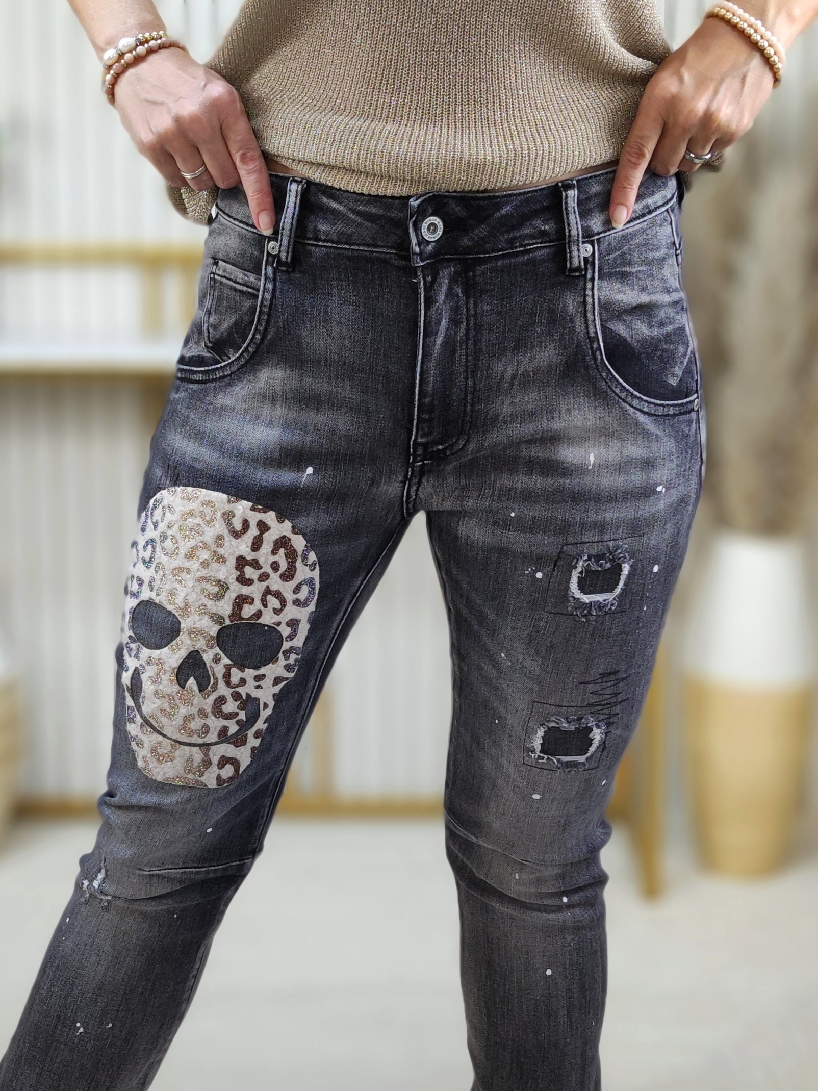 Jeanshose "Skull" anthrazit (S/M/L/XL)