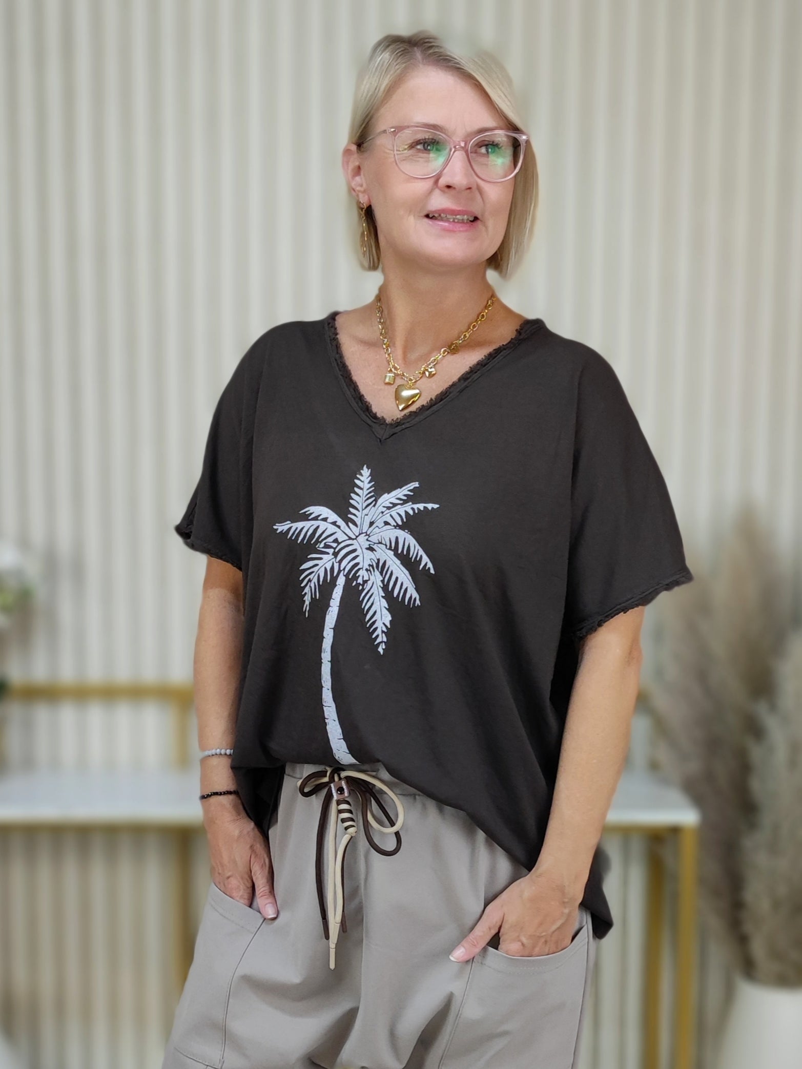 T-Shirt "Palm" Dunkelbraun (40-44)