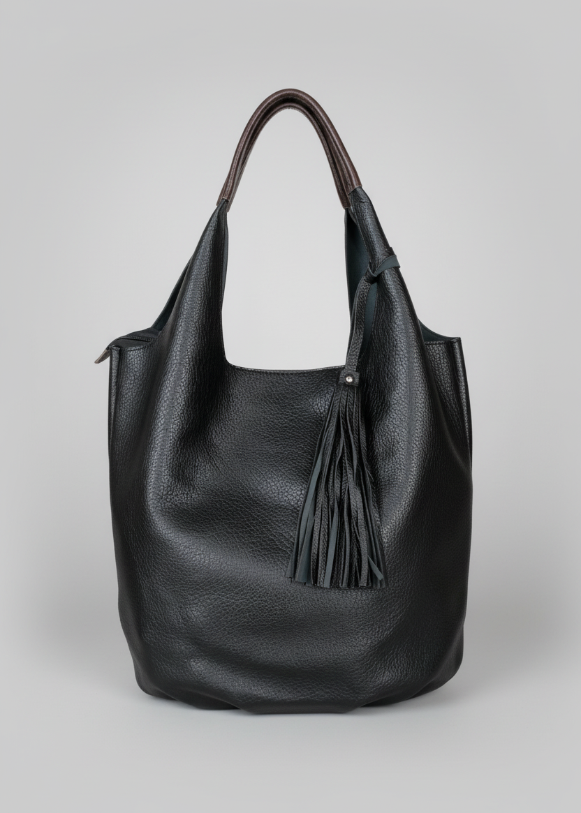 Bag in Bag Tasche in schwarz mit Quaste