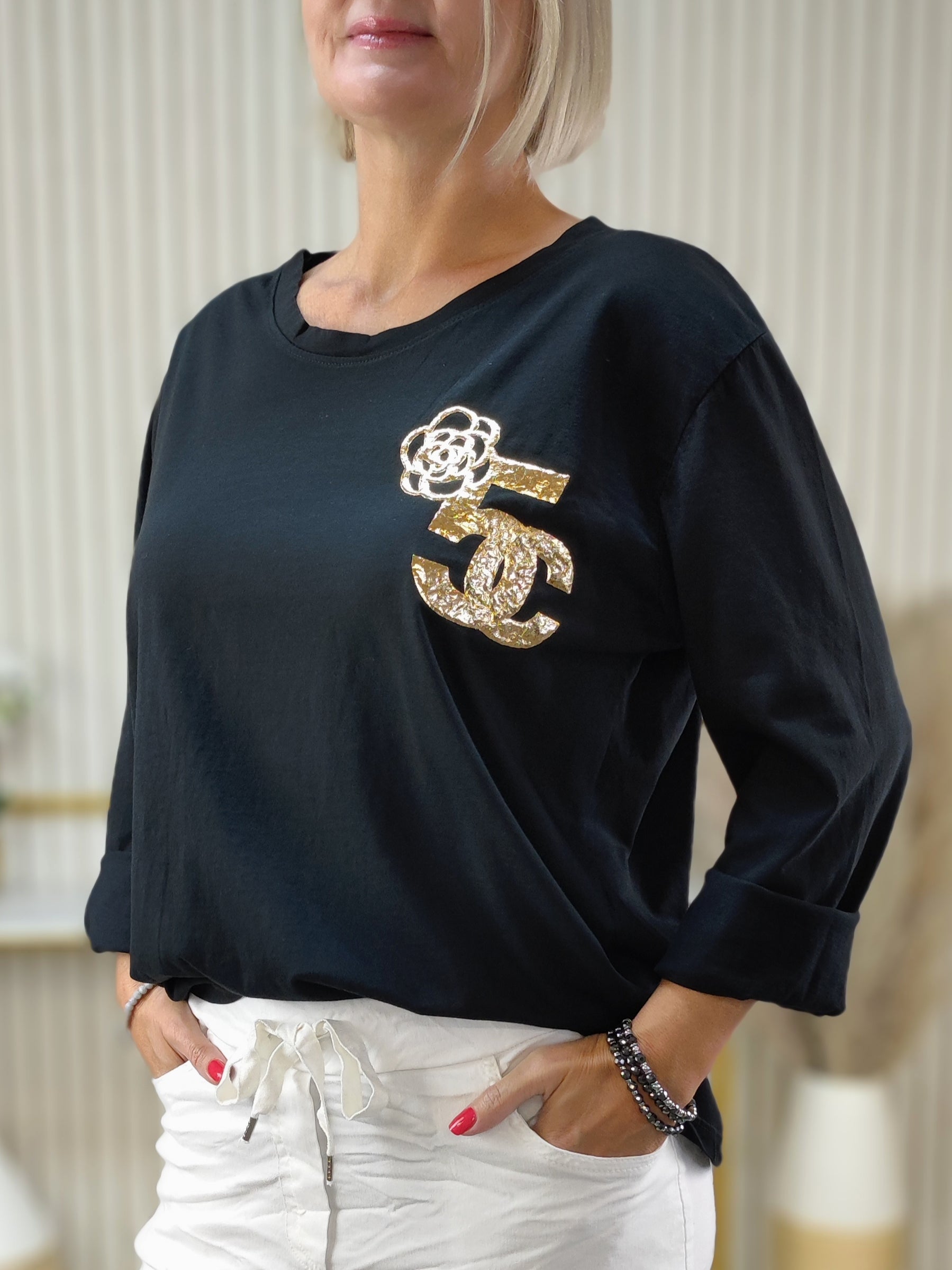 Langarmshirt "5" schwarz (38-42)