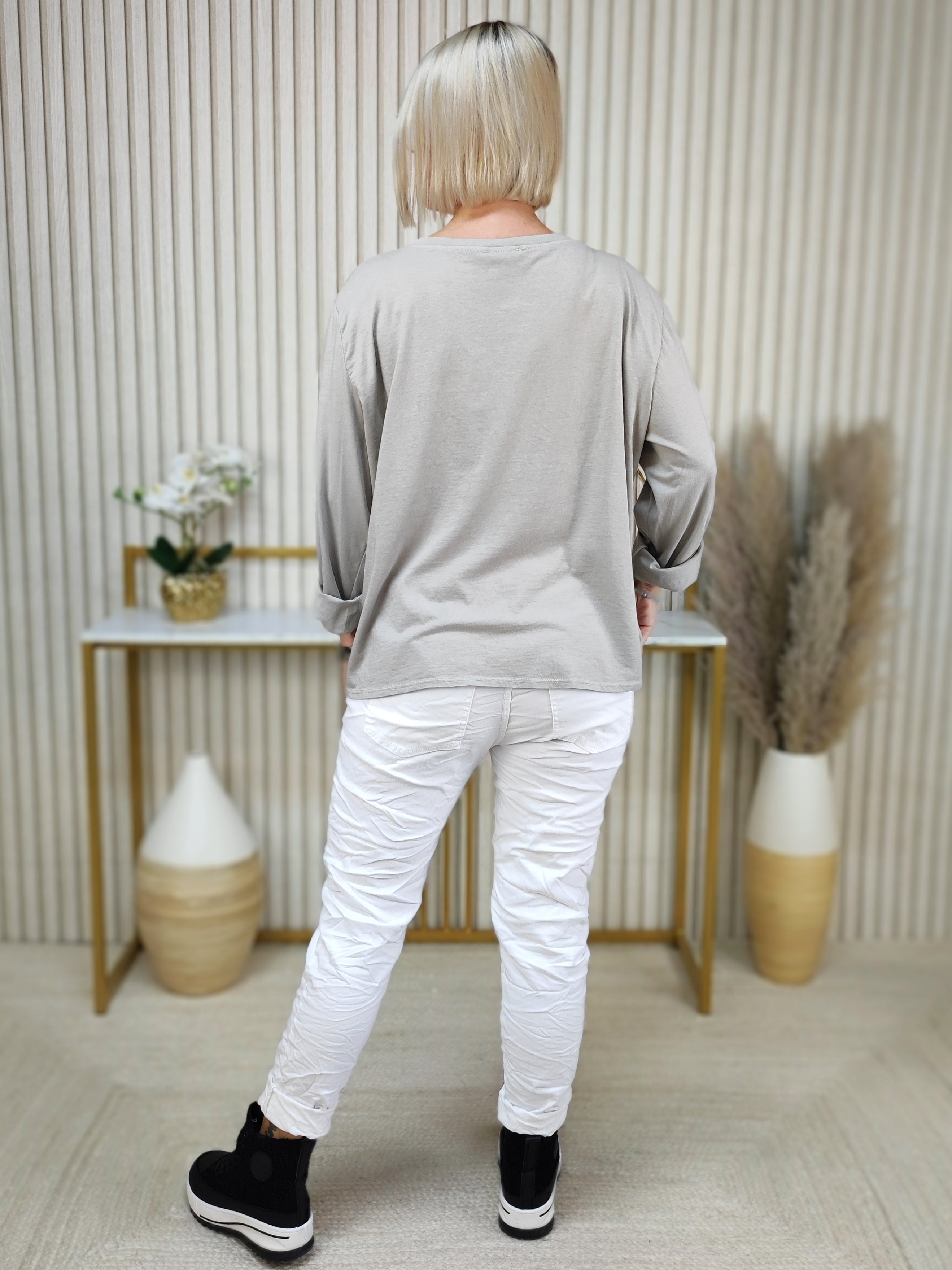 Langarmshirt "5" dunkelbeige (38-42)