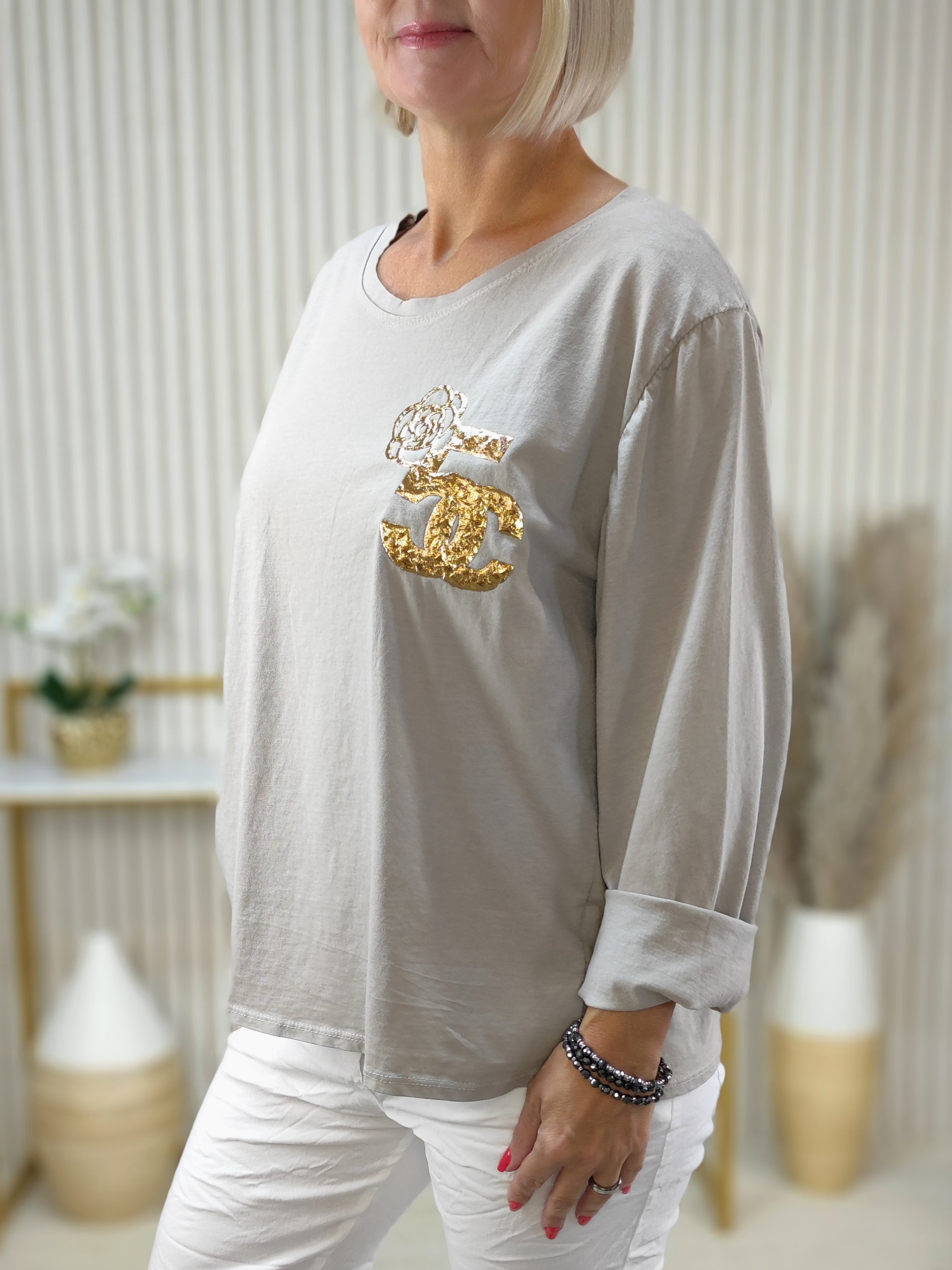 Langarmshirt "5" dunkelbeige (38-42)