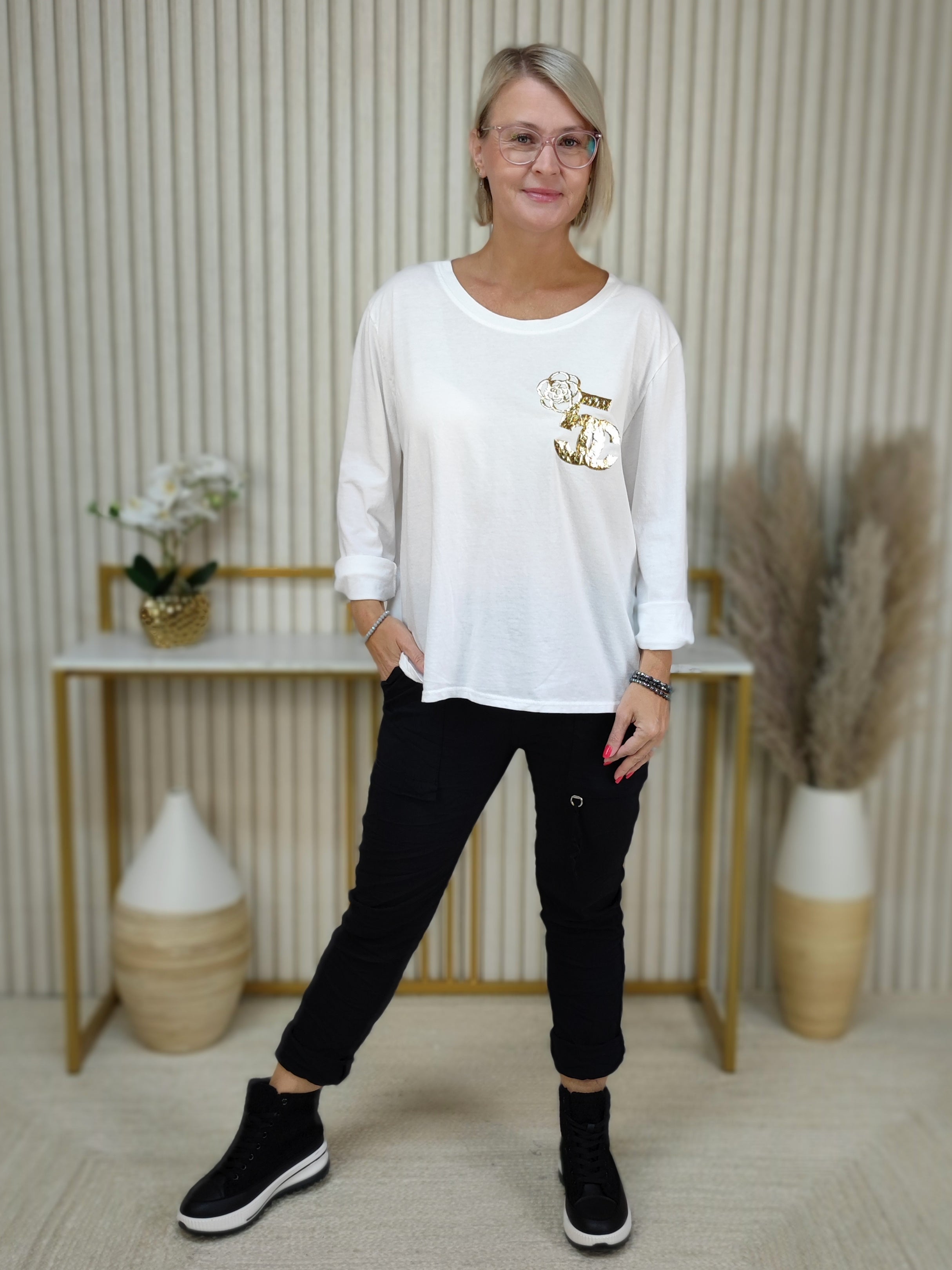Langarmshirt "5" weiss (38-42)