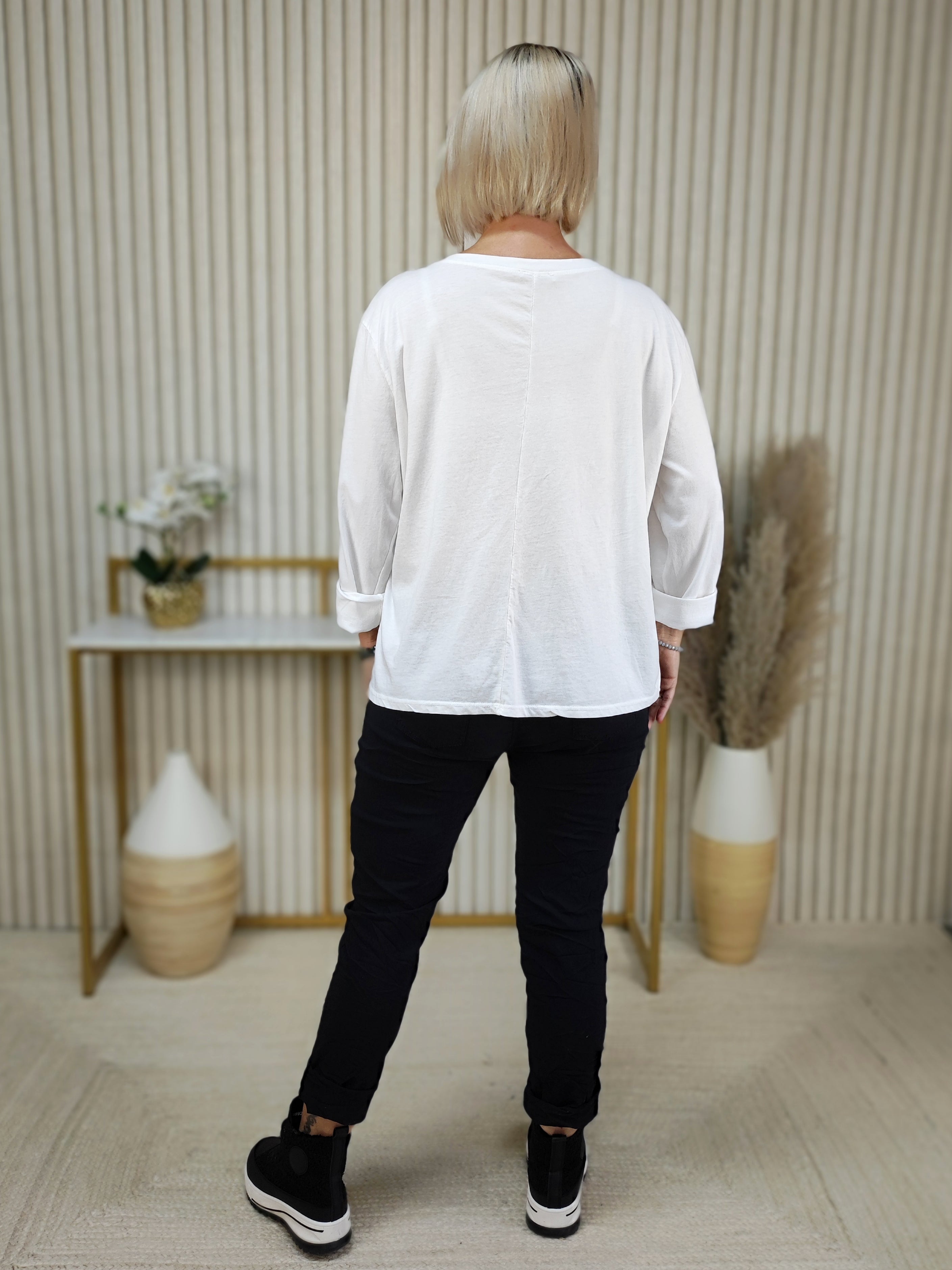 Langarmshirt "5" weiss (38-42)
