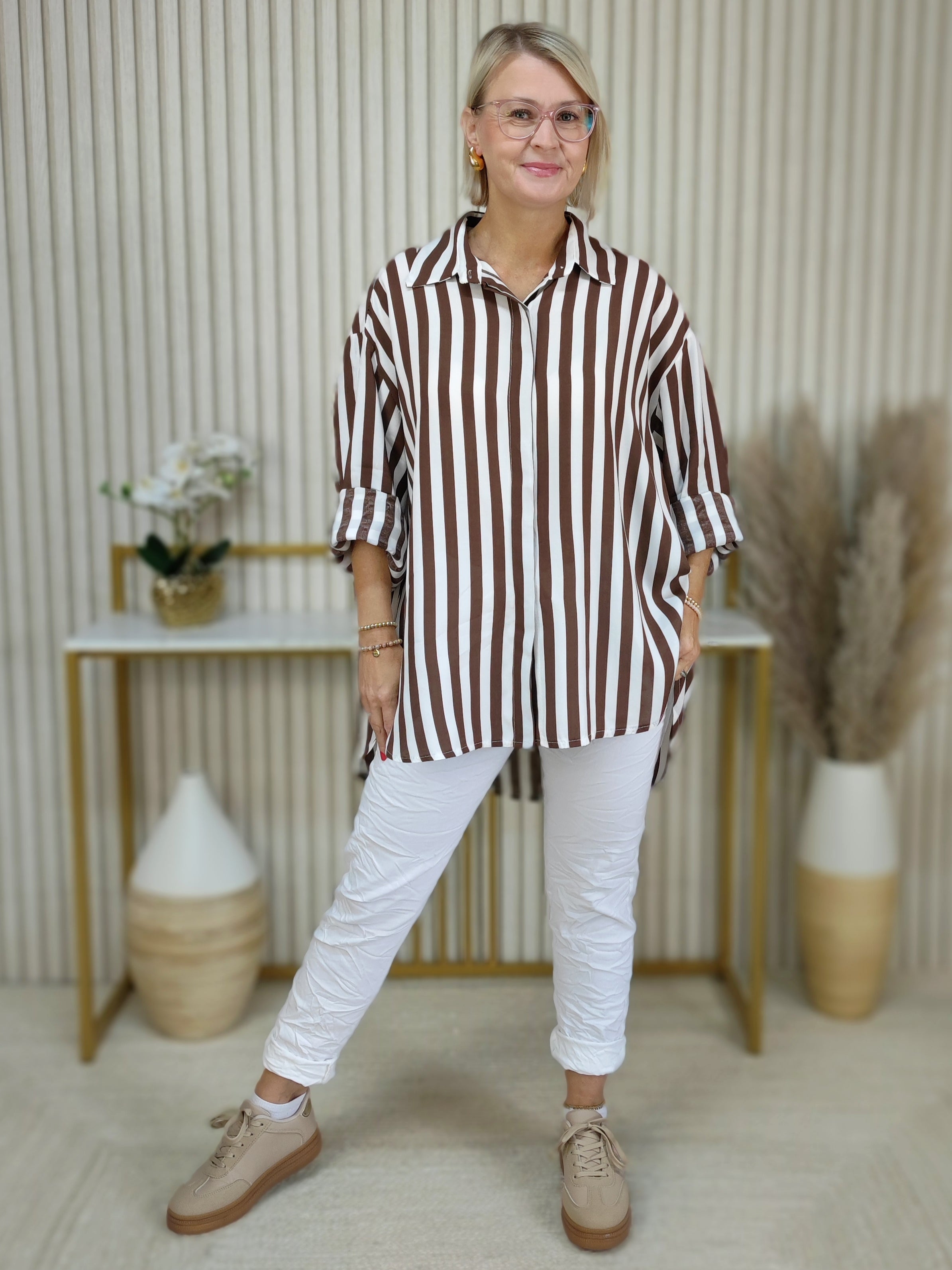 Hemd - Bluse "Valentina" gestreift schoko/weiss (40-46)