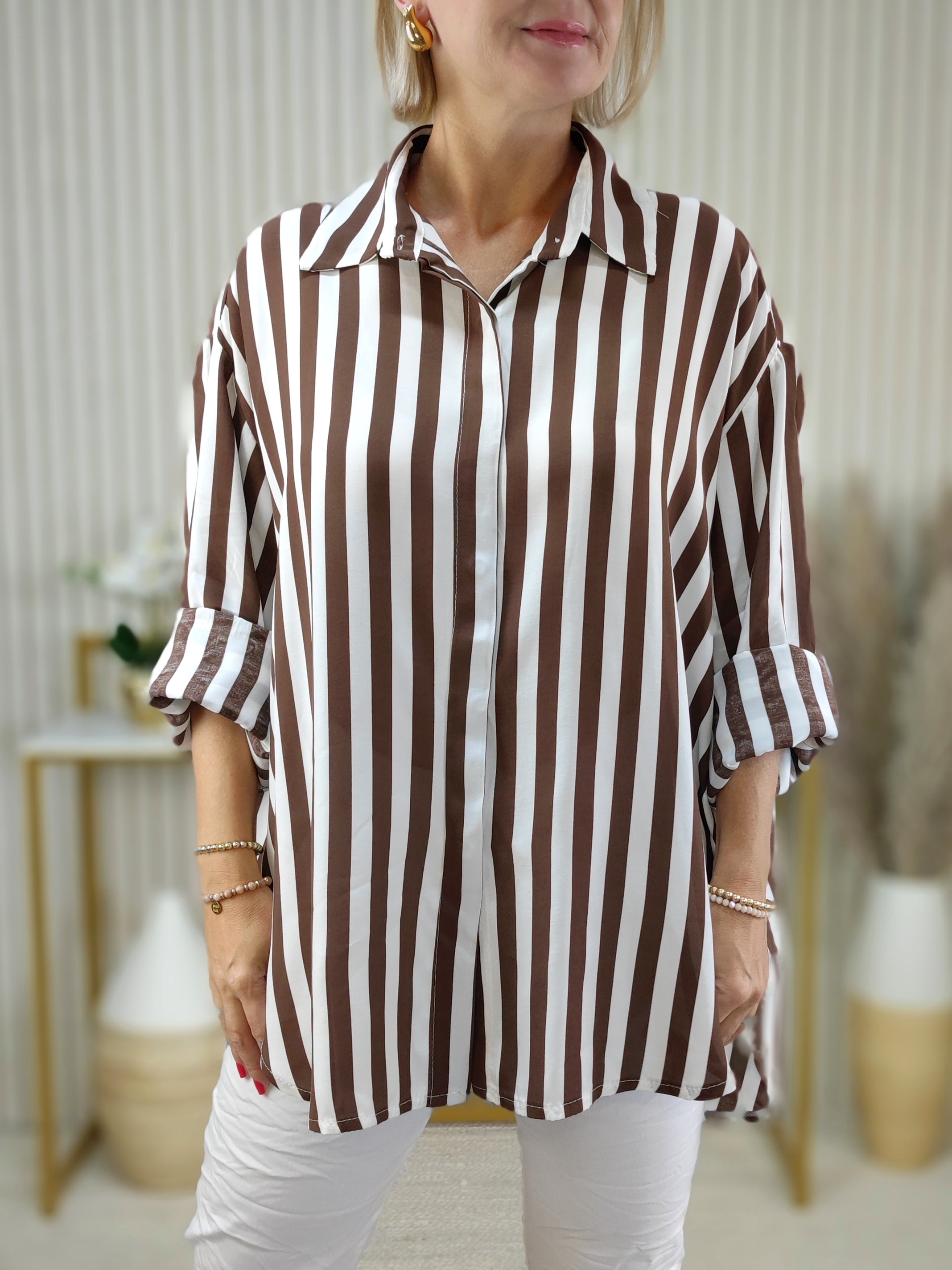 Hemd - Bluse "Valentina" gestreift schoko/weiss (40-46)