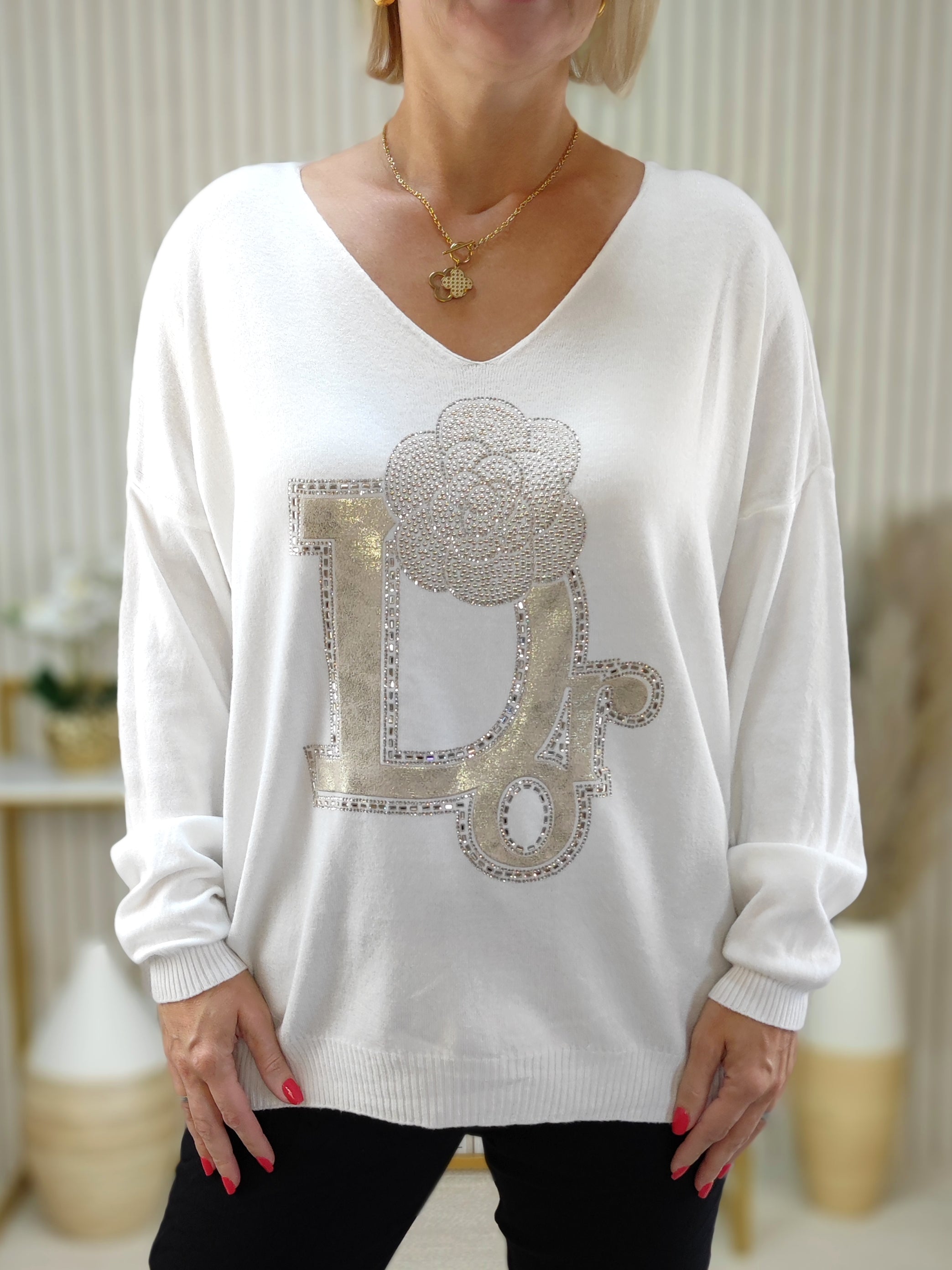 Pullover - Leichtstrick "D" weiss (38-42/44)