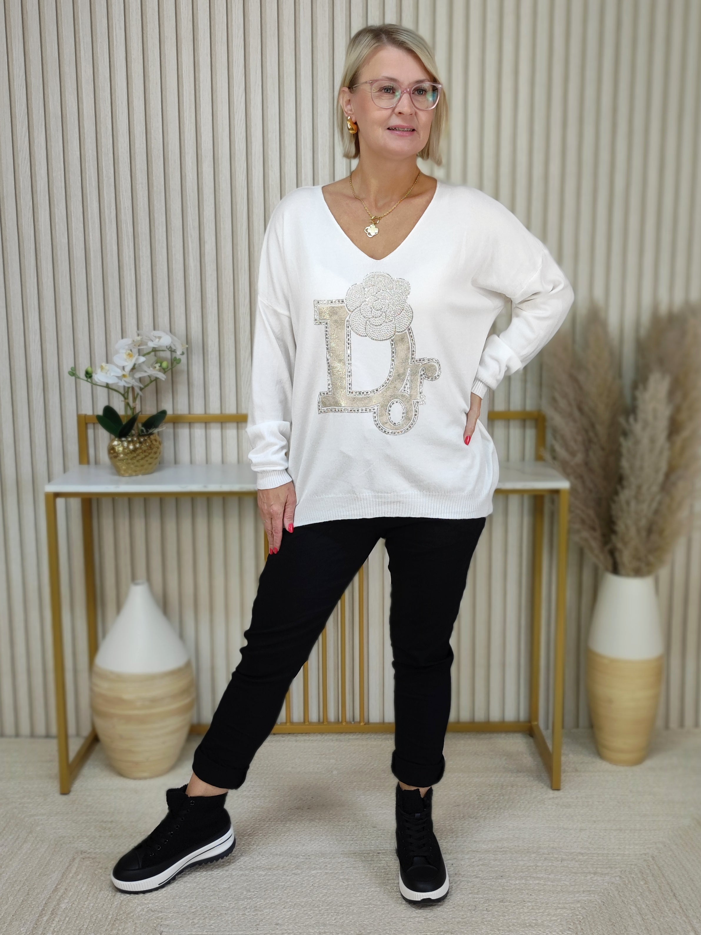 Pullover - Leichtstrick "D" weiss (38-42/44)