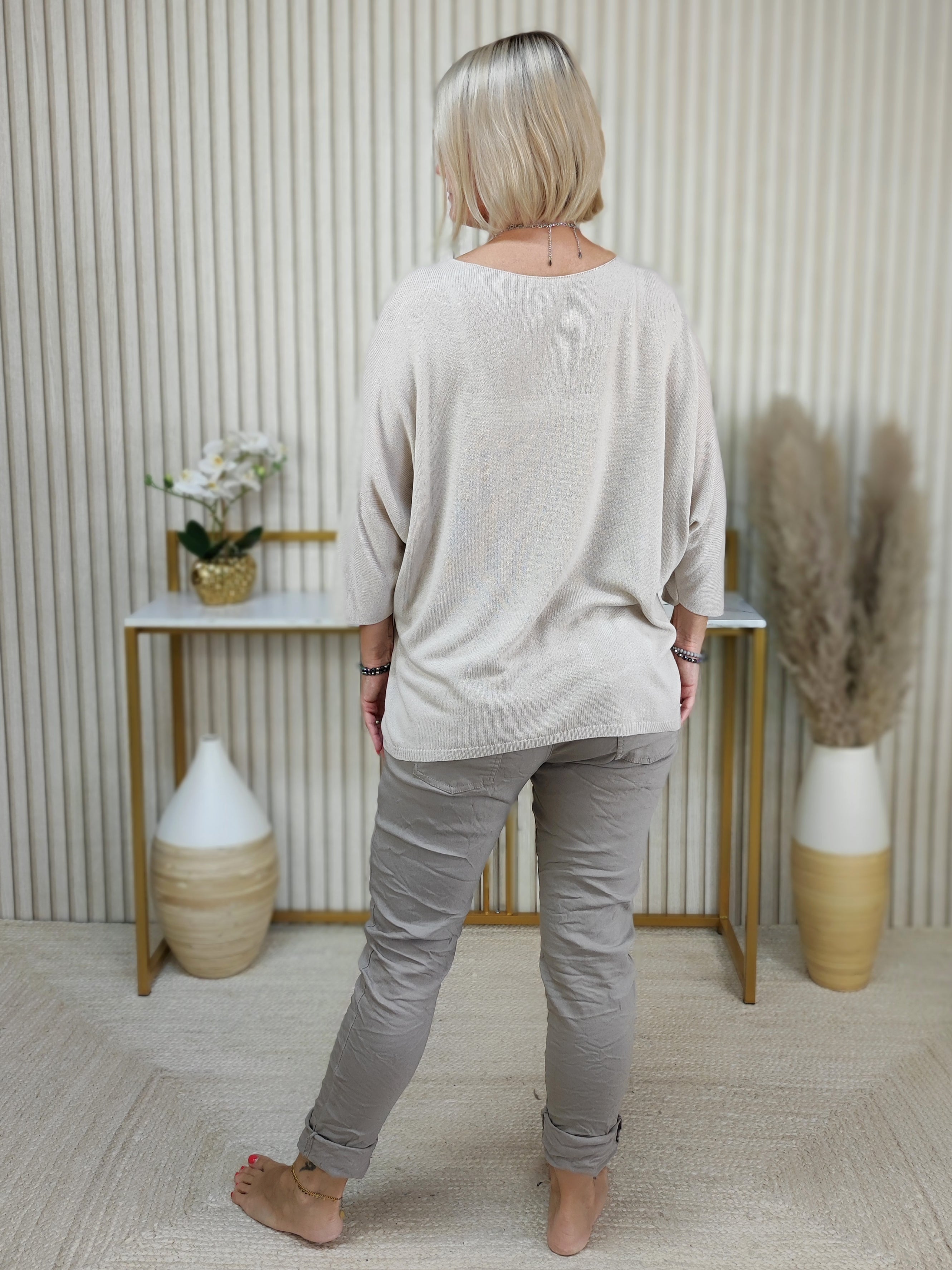 Leichter Pulli uni dunkelbeige (36-42)