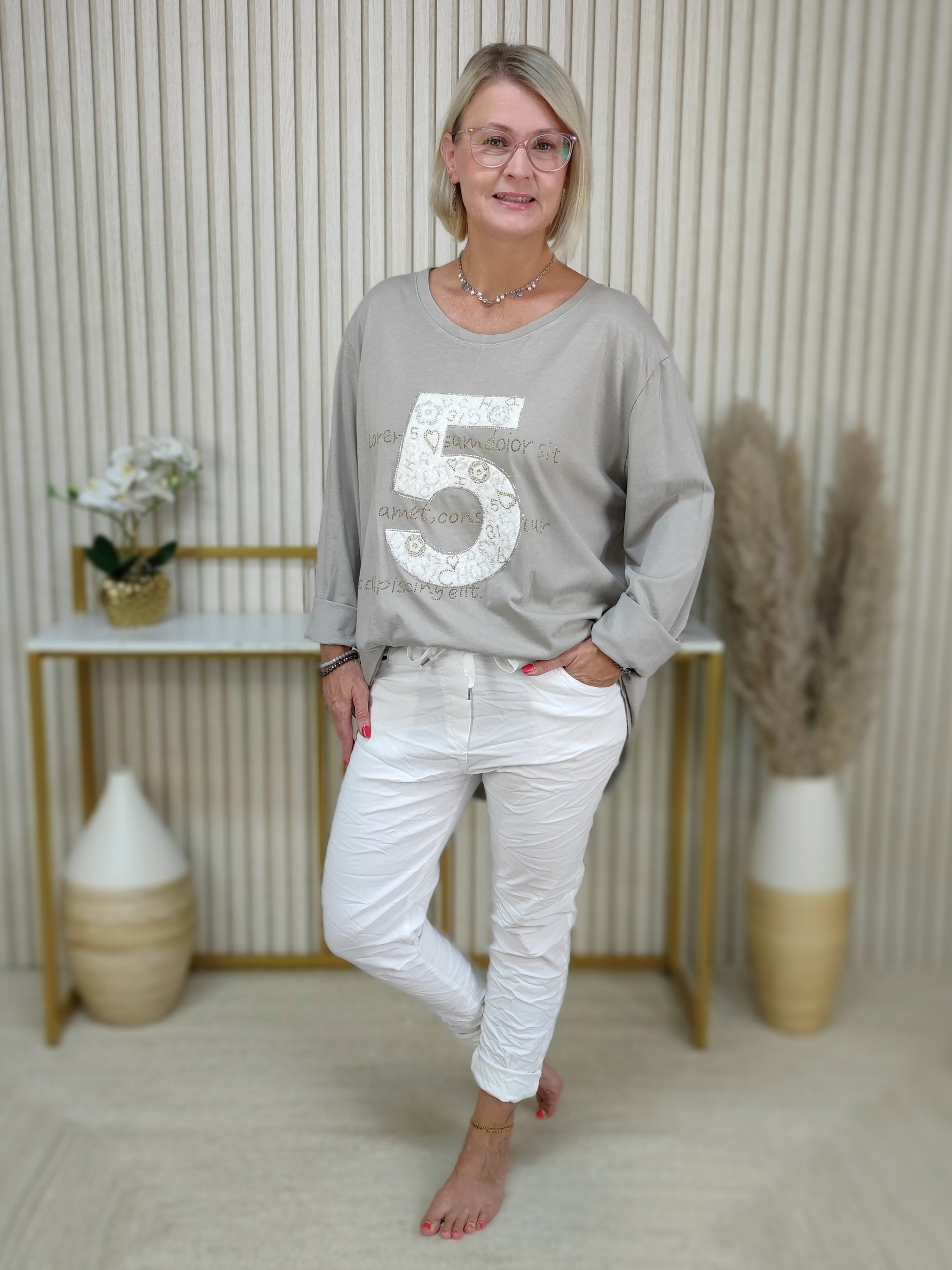 Langarmshirt "Five" grau (38-44)