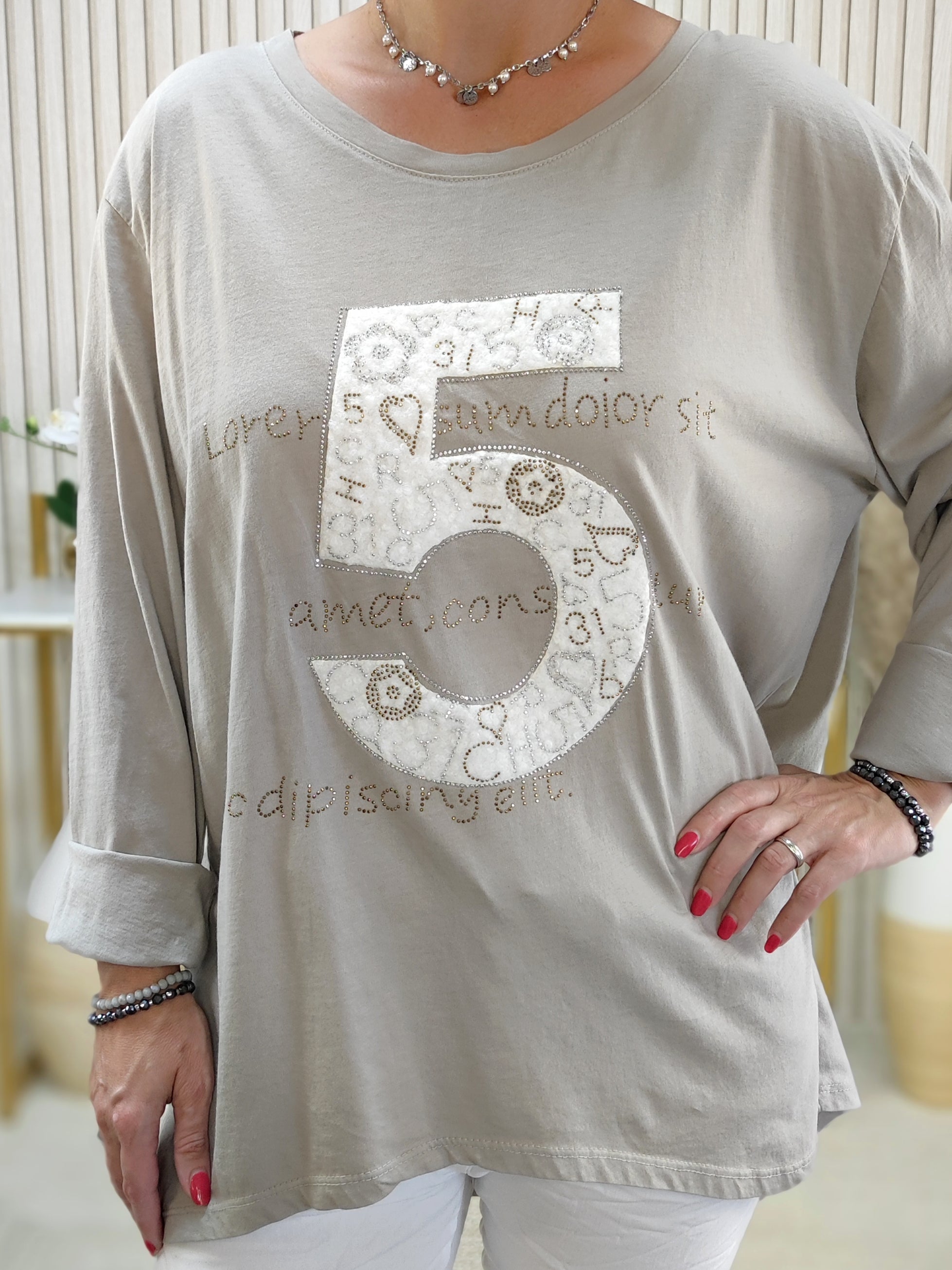Langarmshirt "Five" grau (38-44)