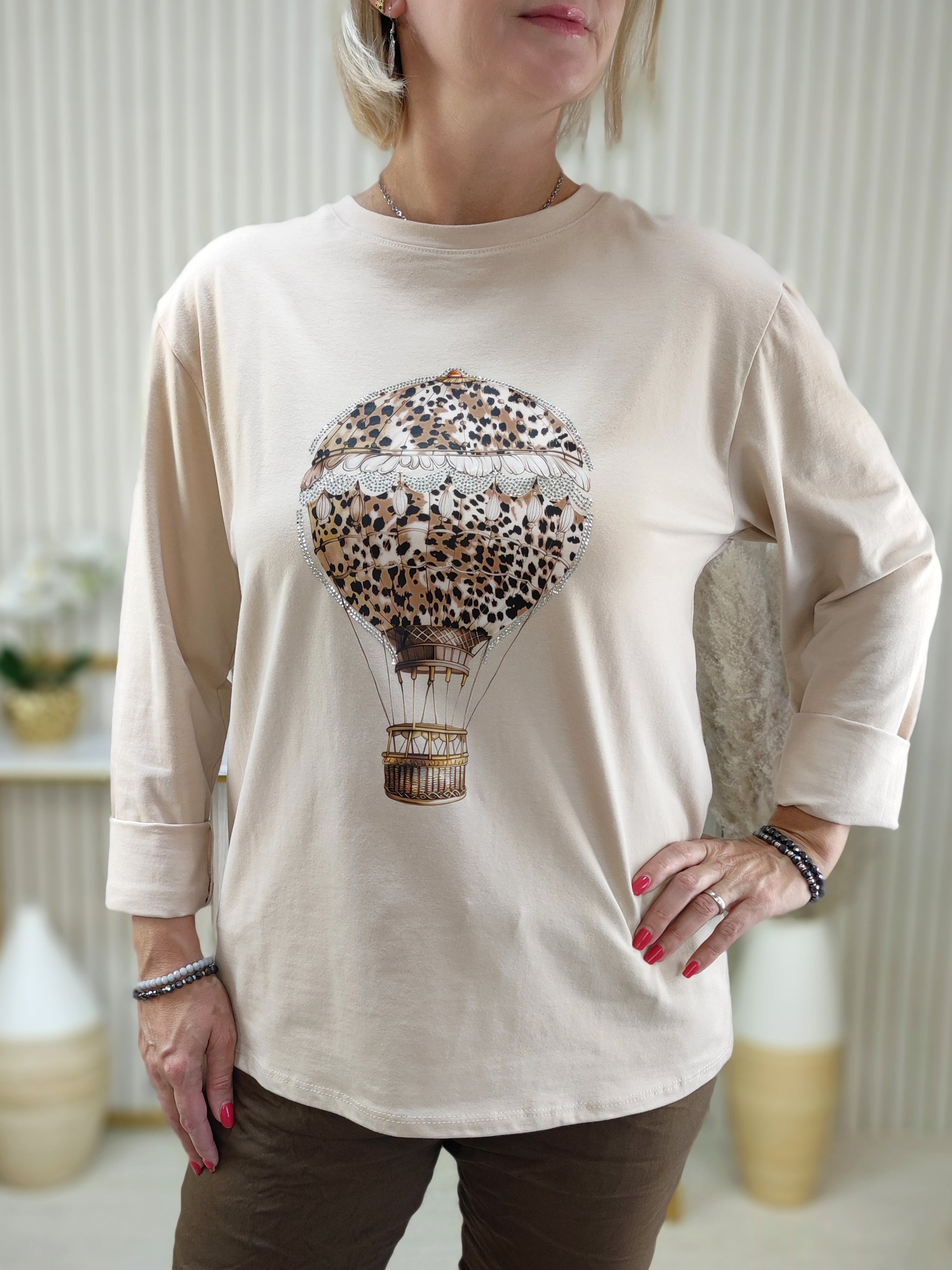 Langarmshirt "Ballon" beige in 2 Größen (38-42, 44-46/48)