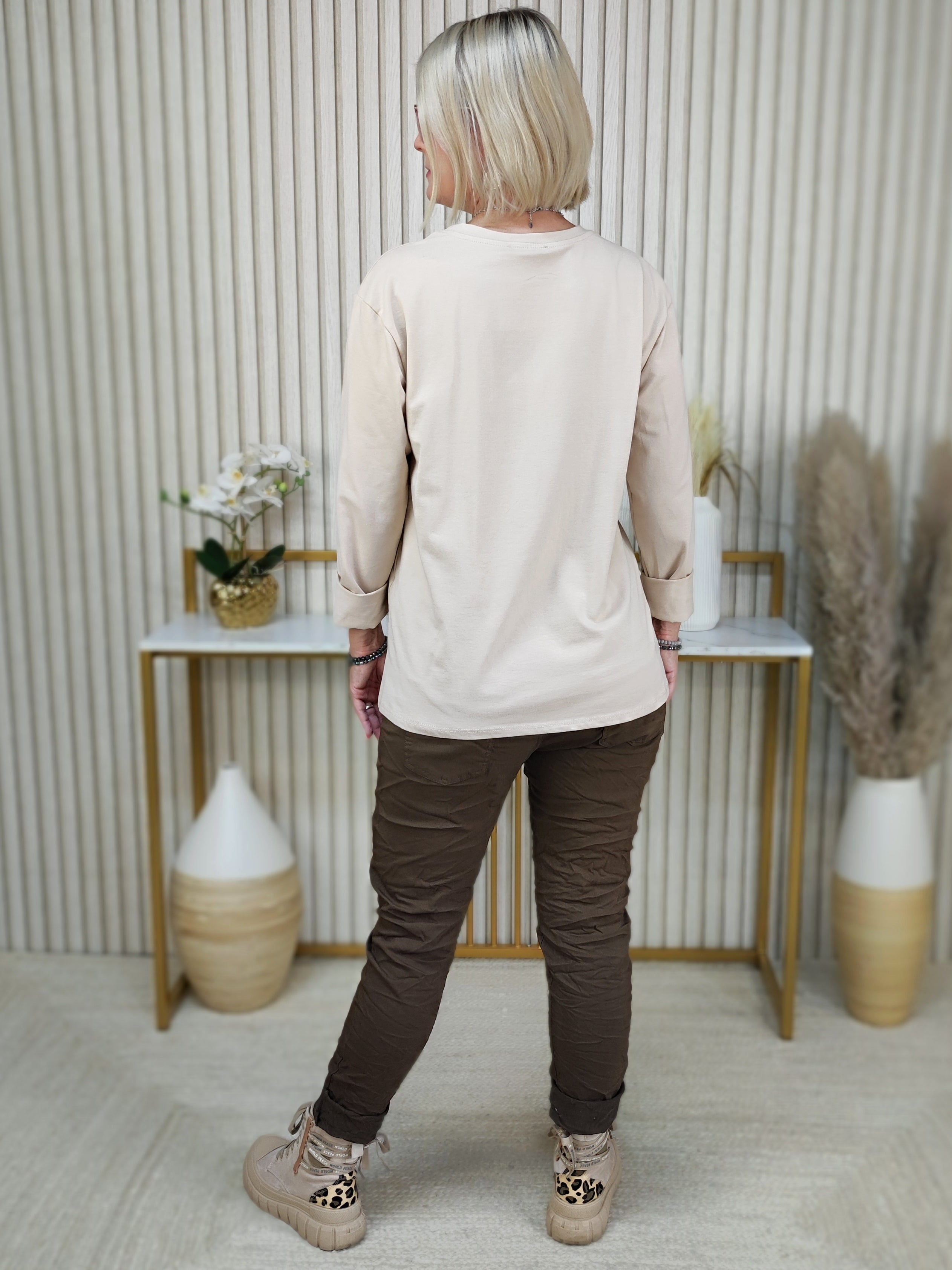 Langarmshirt "Ballon" beige in 2 Größen (38-42, 44-46/48)