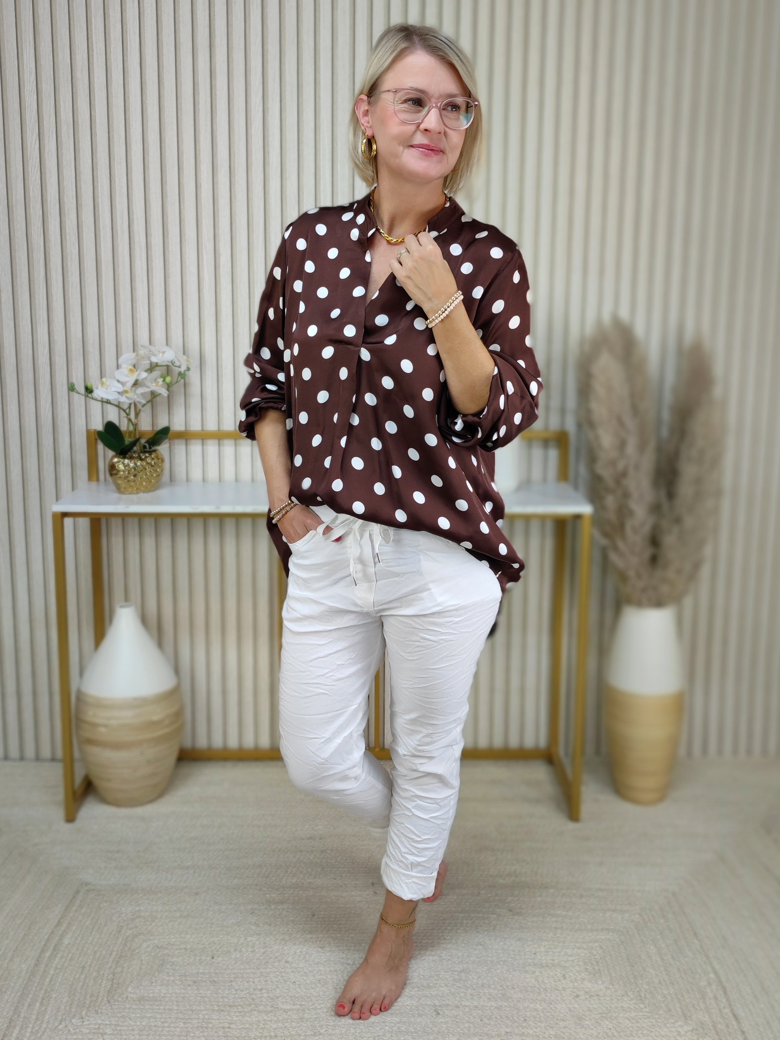Gepunktete Bluse in schoko (38-42)