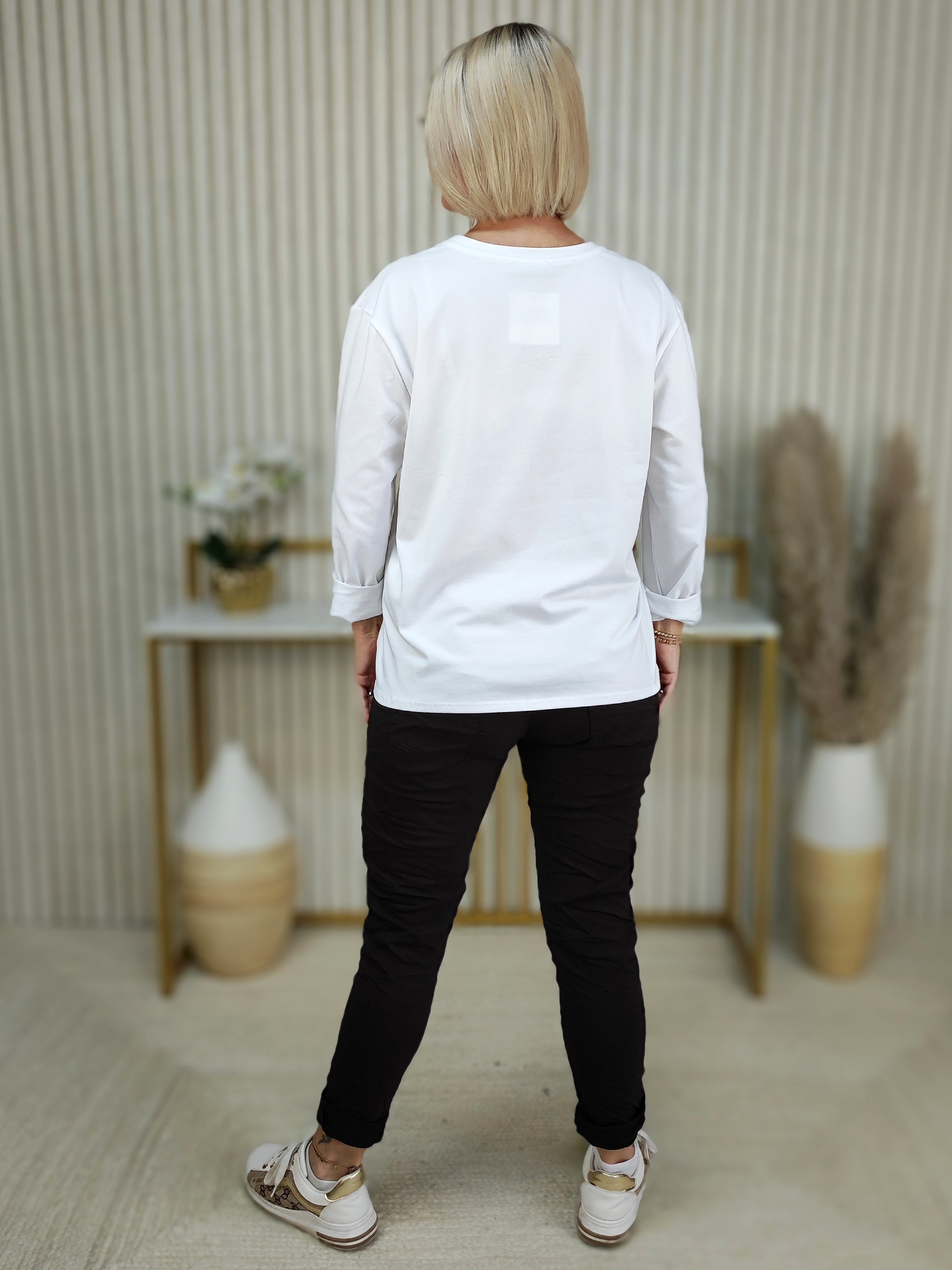 Langarm Shirt "Keep Going" weiss (36-42)