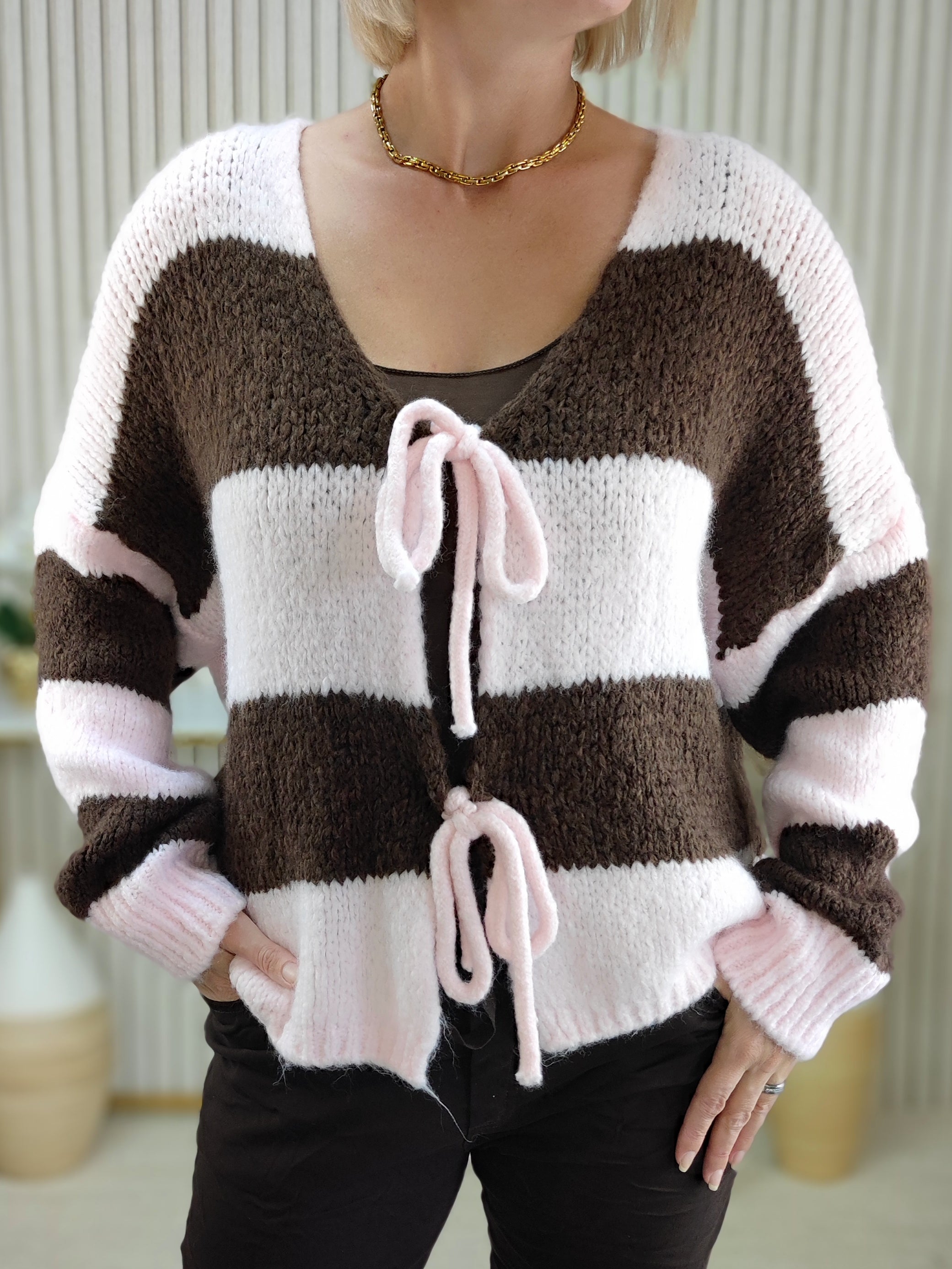Kuschelige Strickjacke "Jasmin" rosa/schoko (38-42/44)