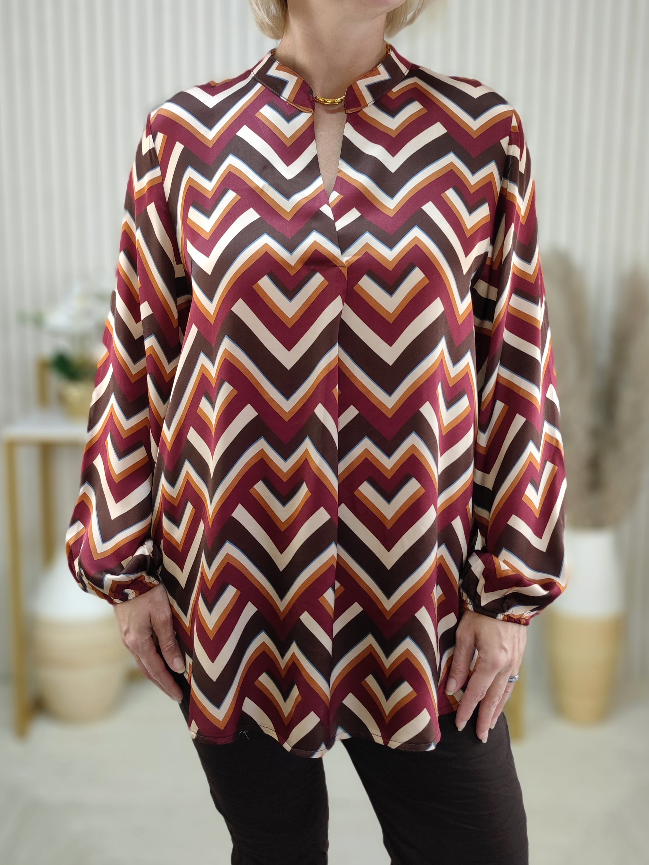 Gemusterte Bluse schoko/vino (38-42)