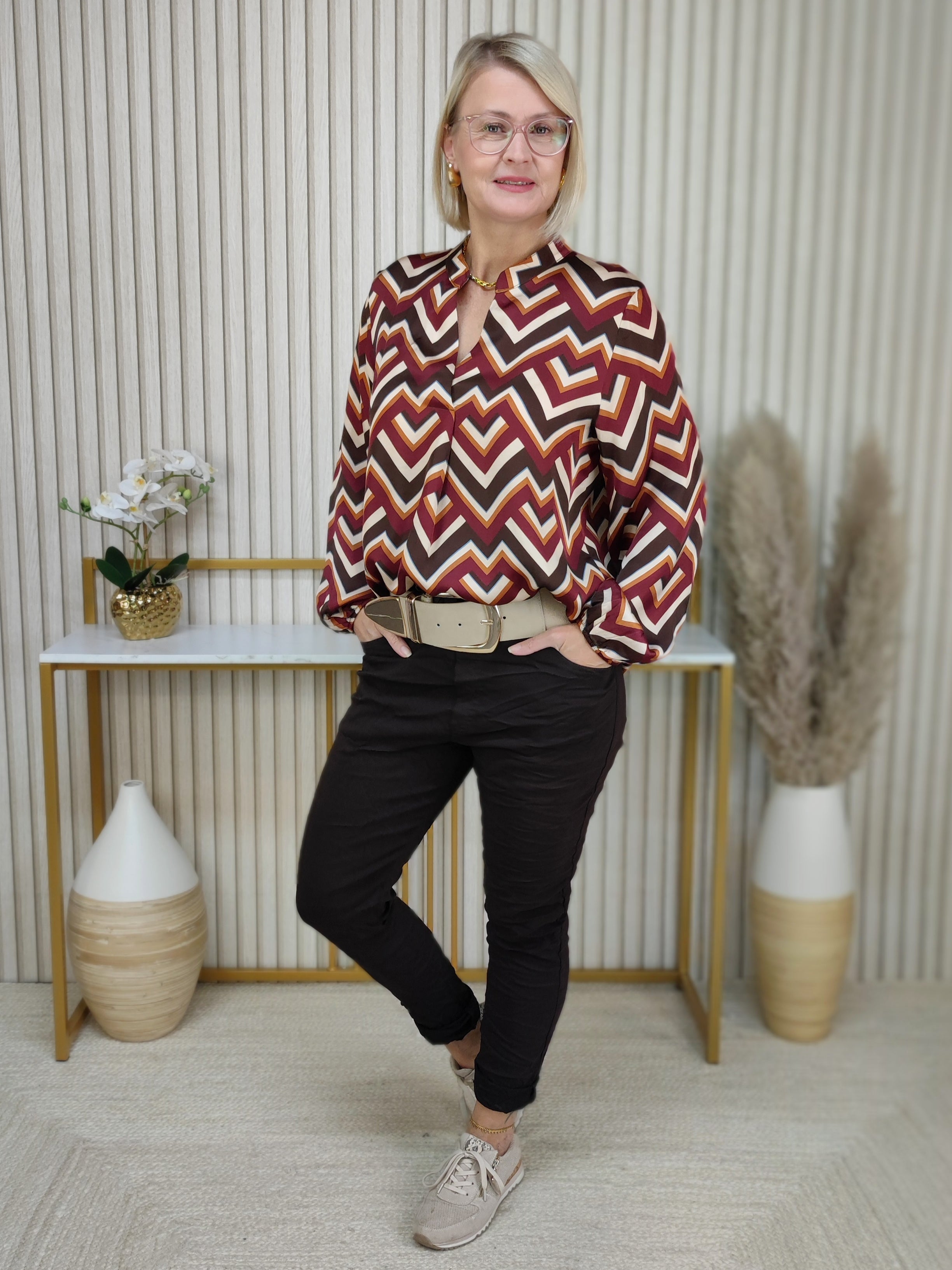 Gemusterte Bluse schoko/vino (38-42)