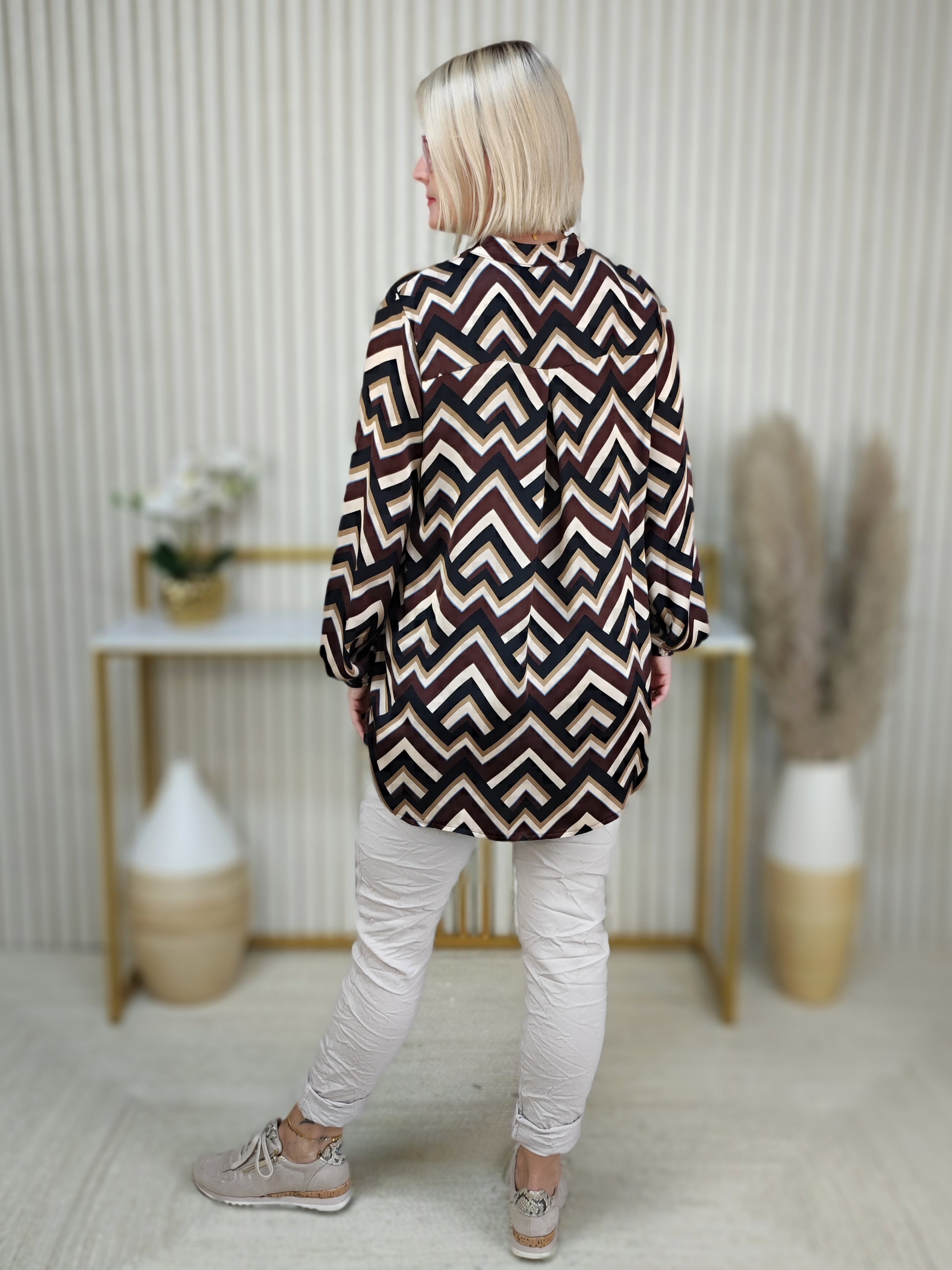 Gemusterte Bluse schoko/beige (38-42)
