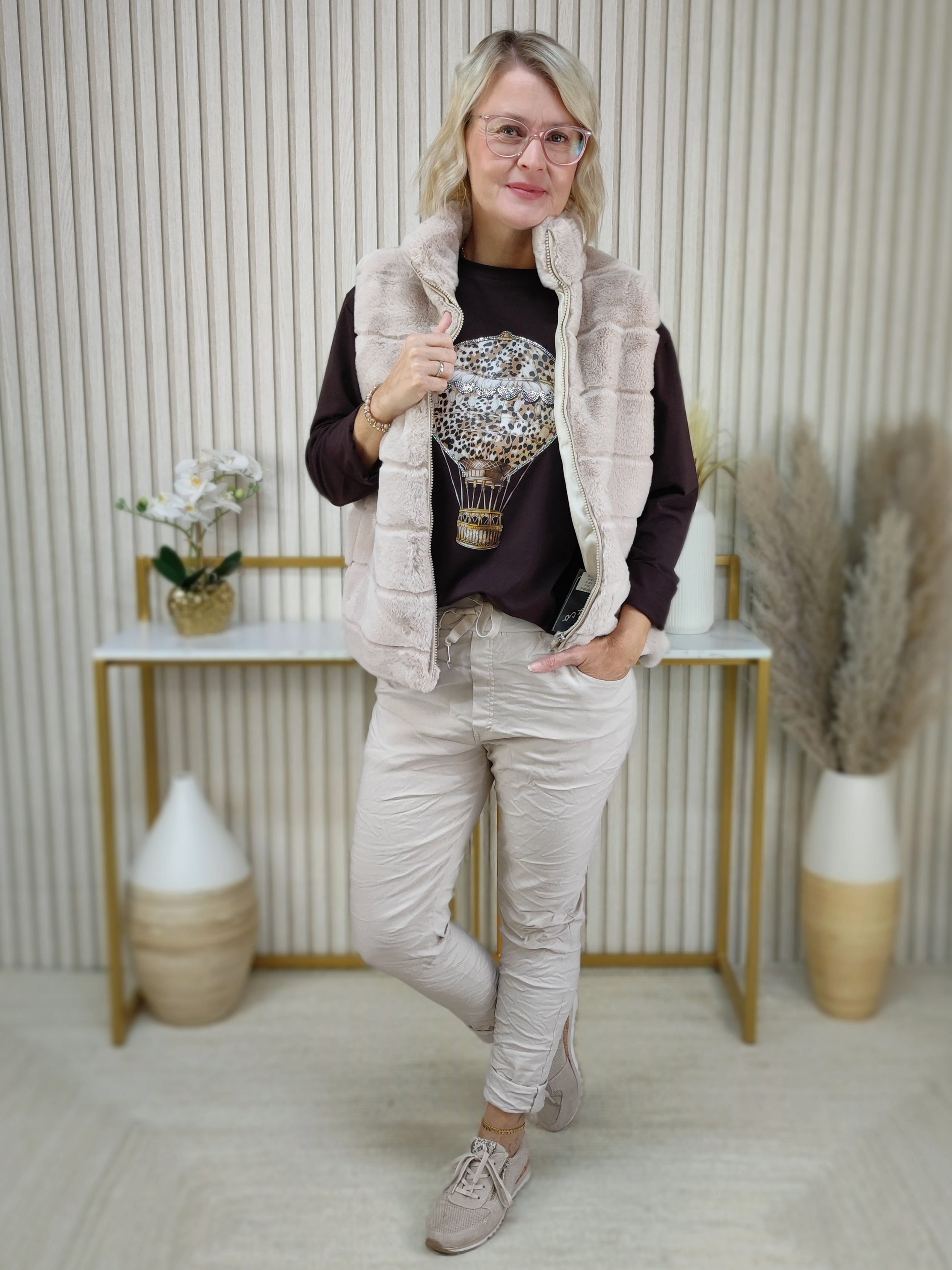 Langarmshirt "Ballon" schoko in 2 Größen (38-42, 44-46/48)