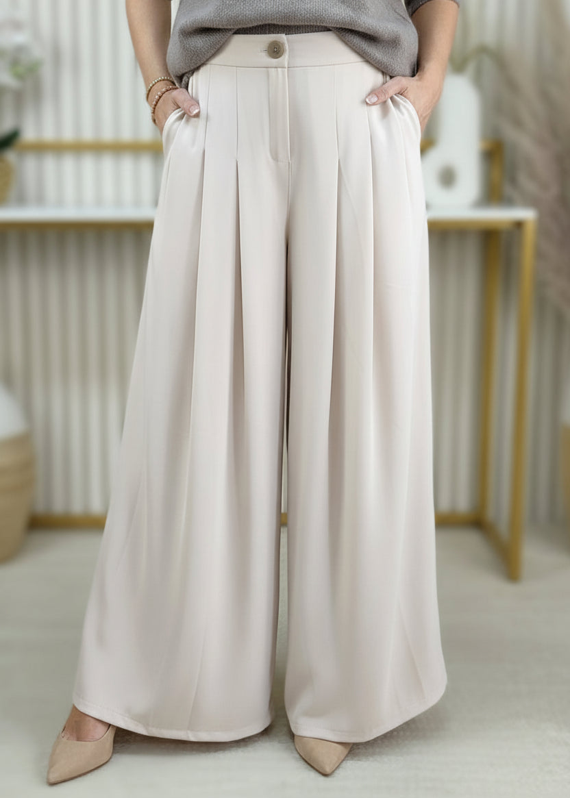 Weich fliessende Palazzohose in uni beige (S, M, L, XL)