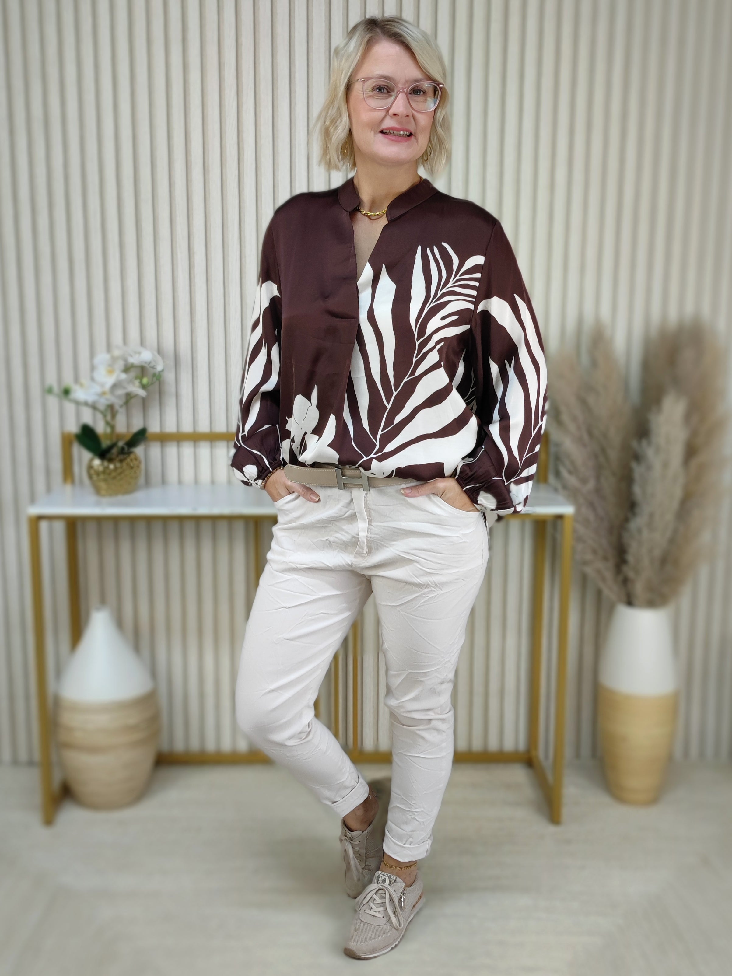Gemusterte Bluse "Florentina" schoko/beige (36-42)