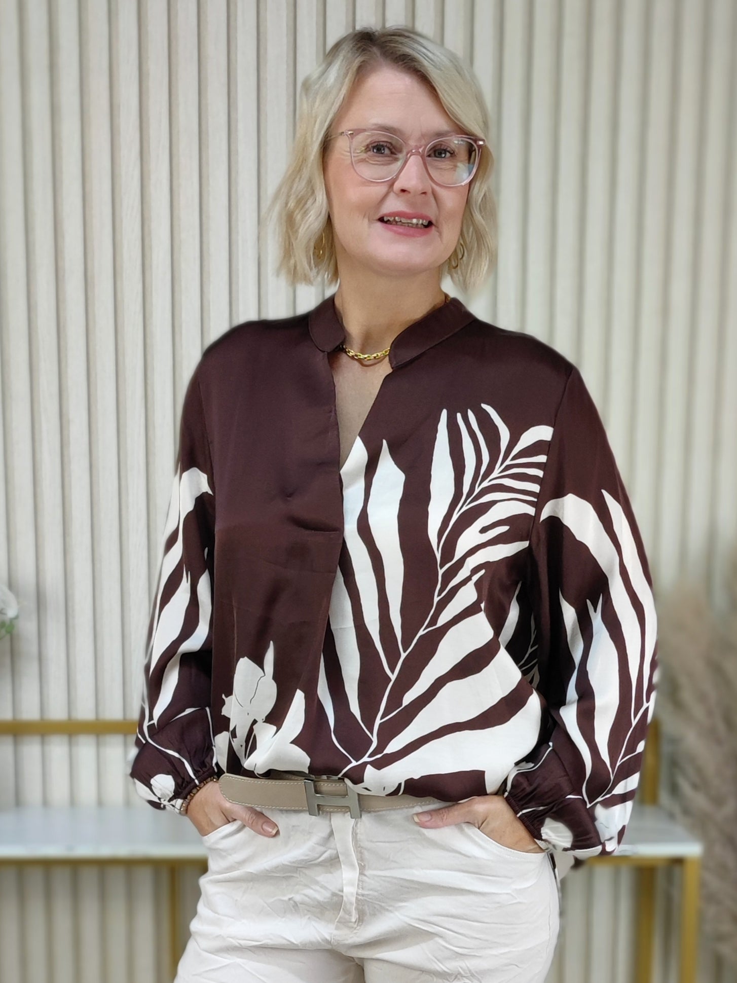 Gemusterte Bluse "Florentina" schoko/beige (36-42)