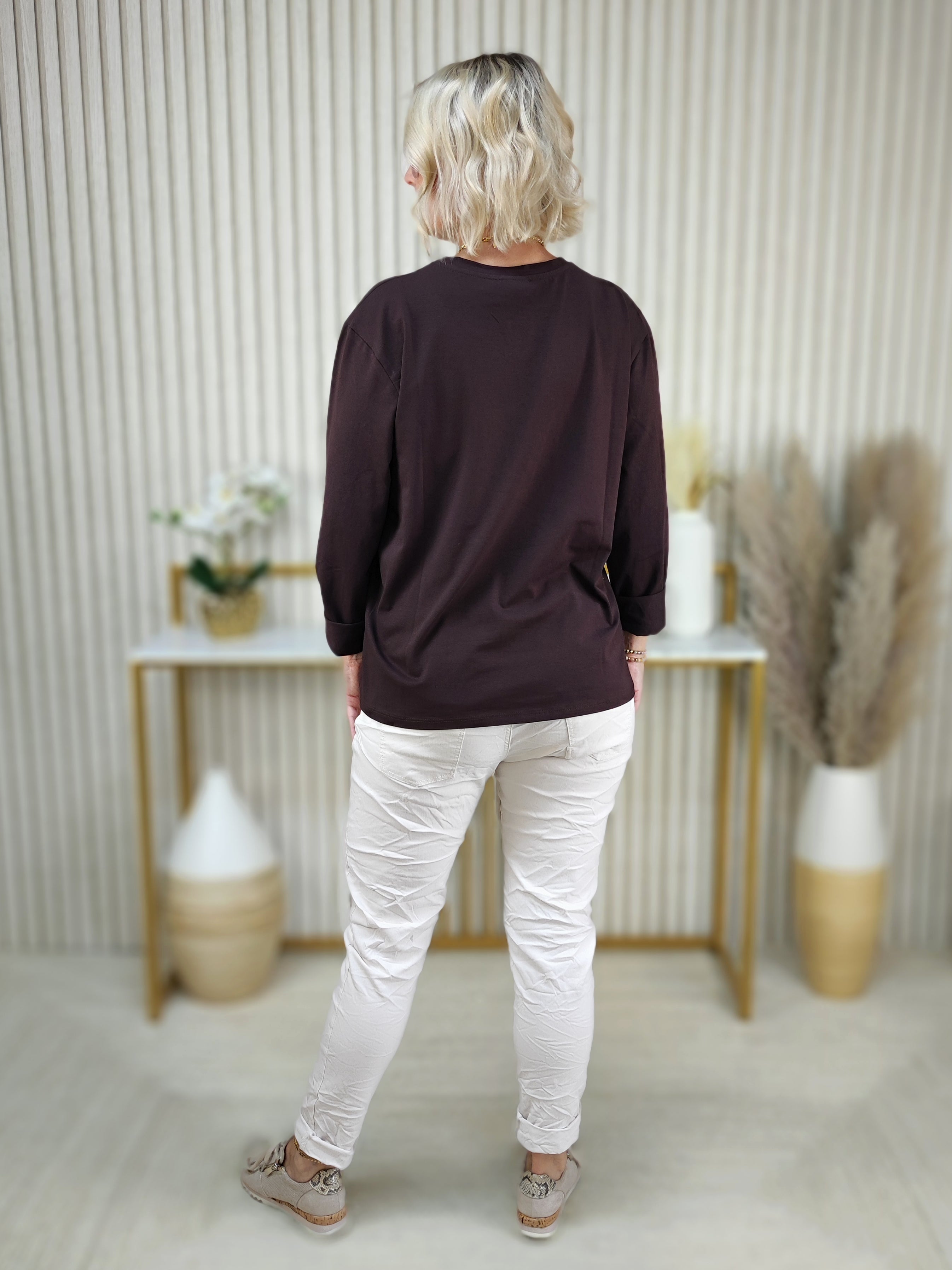 Langarmshirt "Amour" schoko in 2 Größen (38-42, 44/46-48)