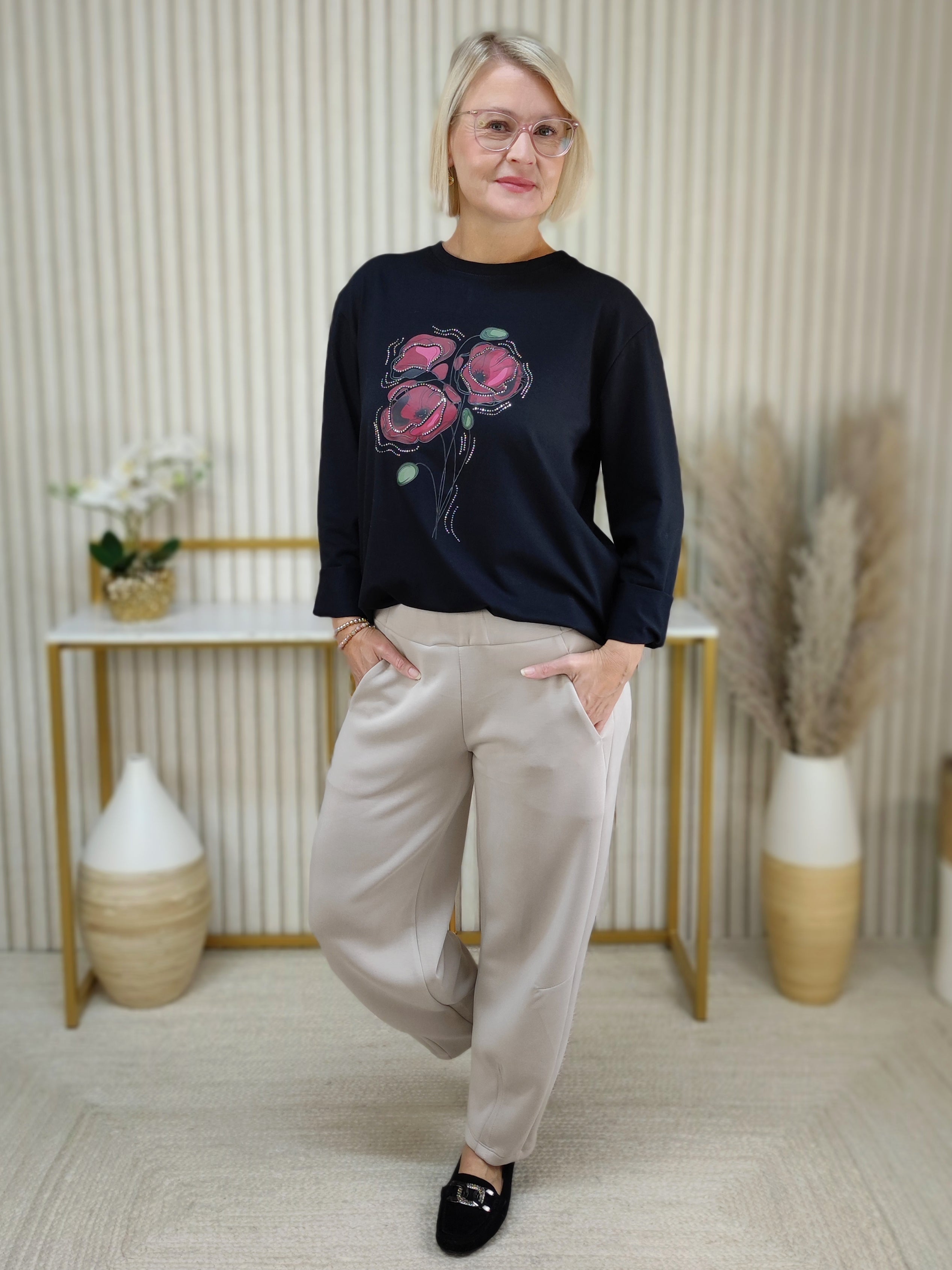Langarmshirt "Bukett" schwarz/vino (38-42)