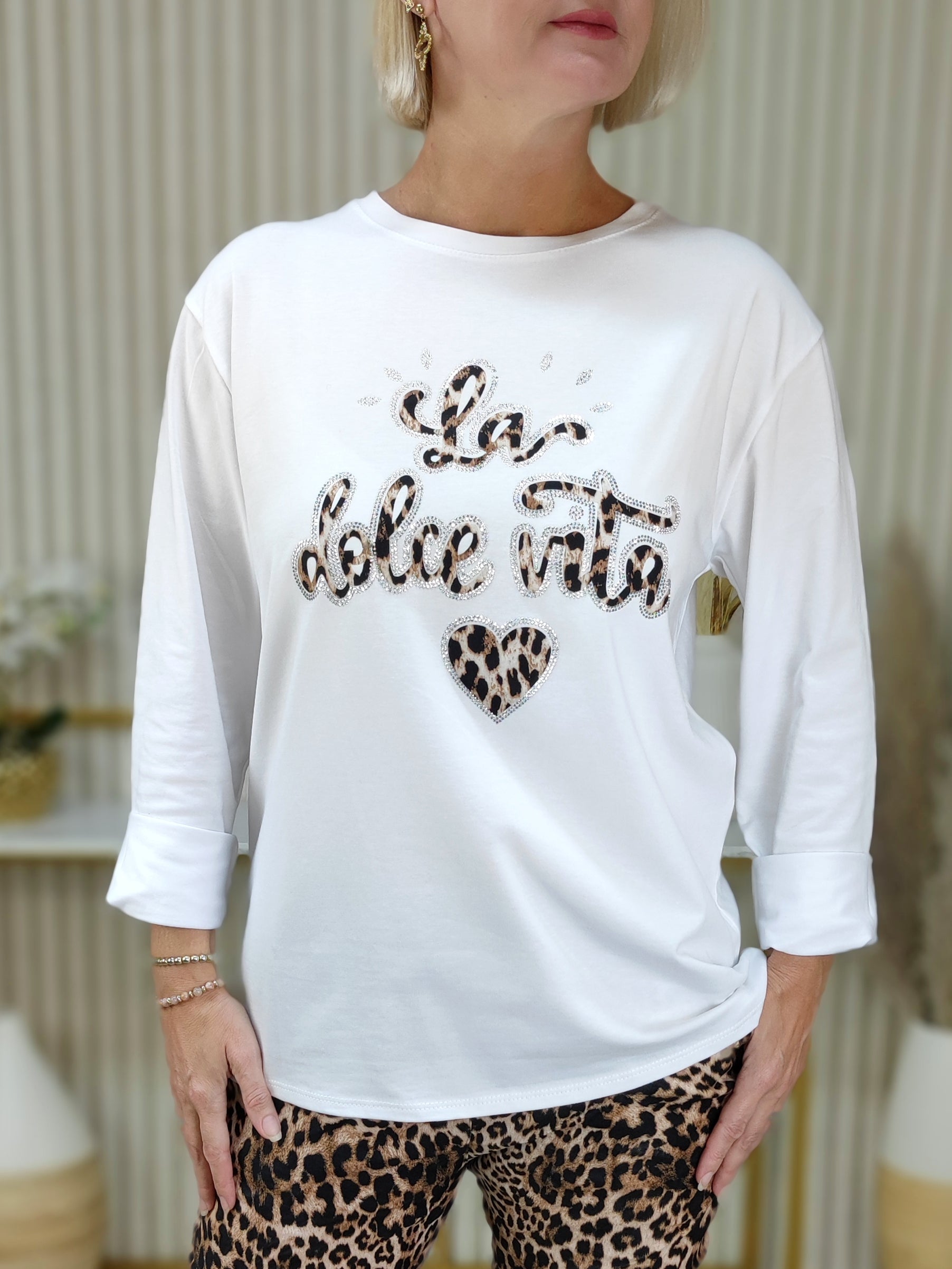 Langarm Shirt "Dolce Vita" weiss (36-42)