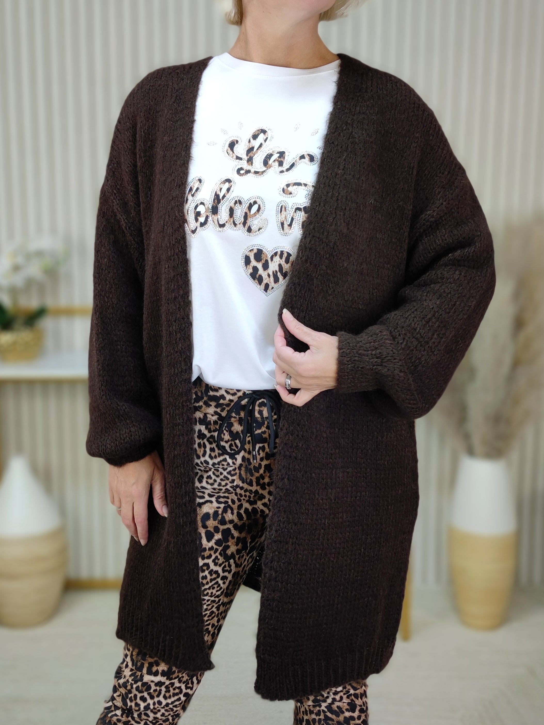 Kuschliger Grobstrick Cardigan "Smile" schoko (38-44)