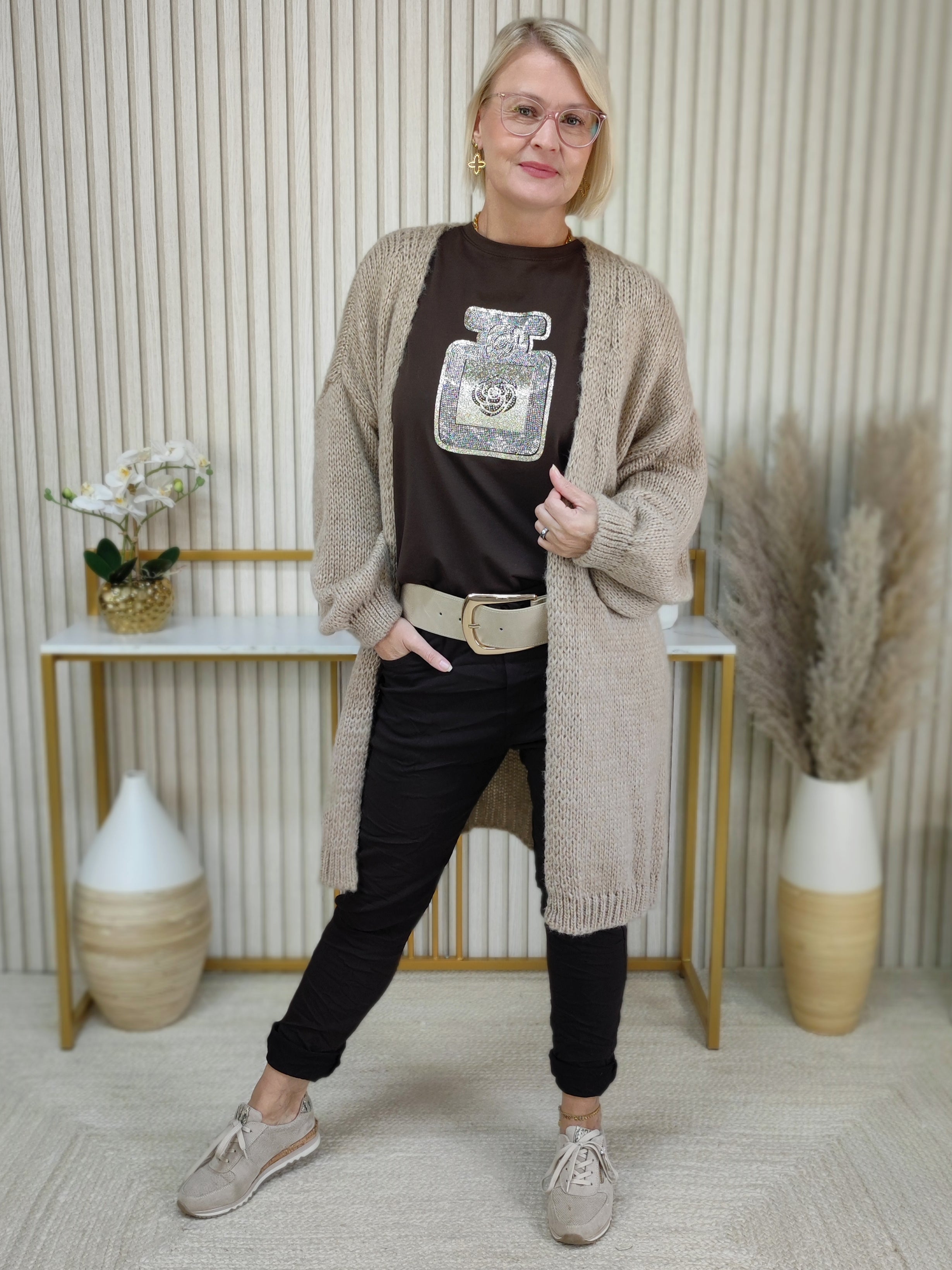 Kuschliger Grobstrick Cardigan "Smile" camel (38-44)