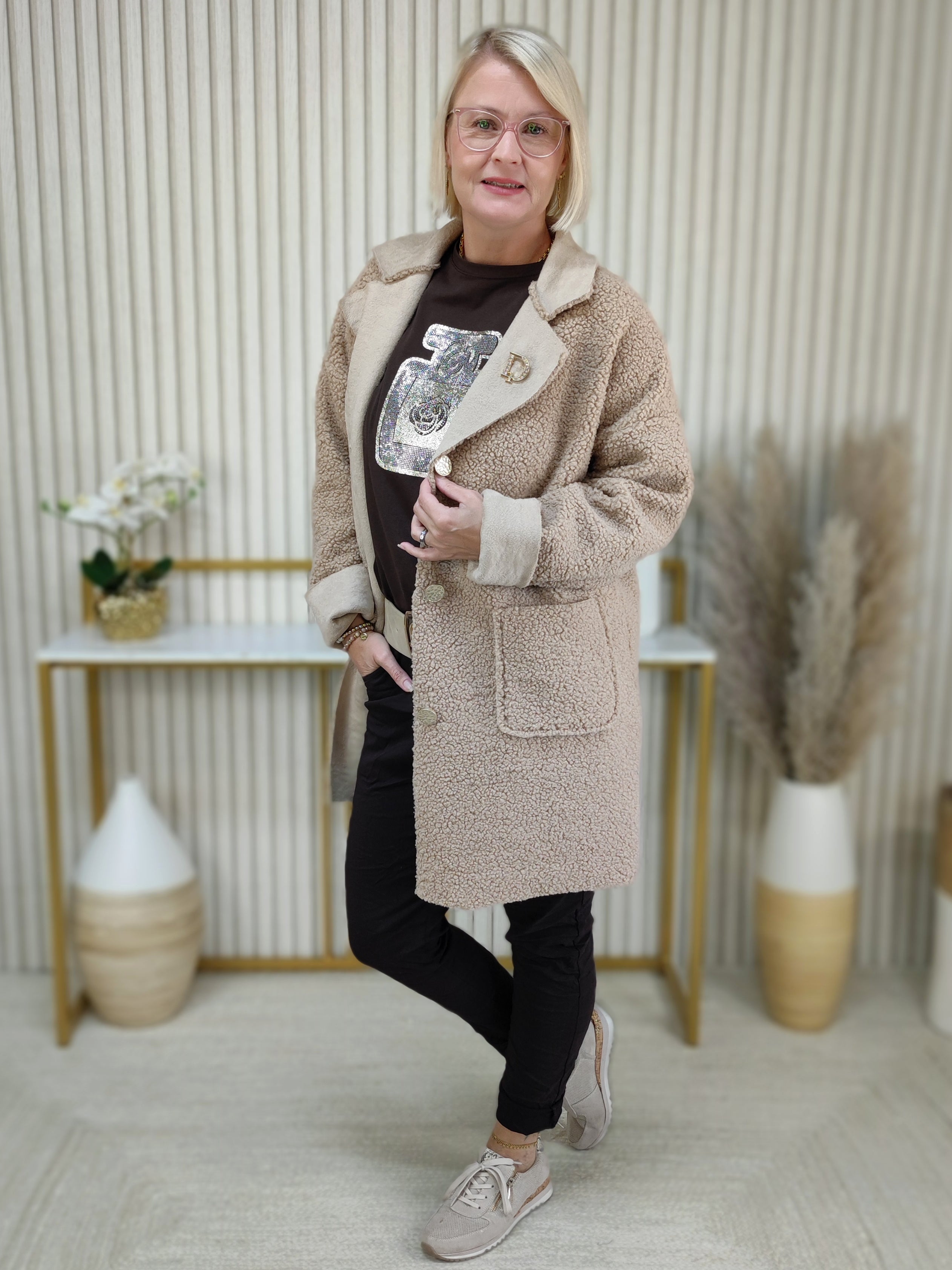 Kurzmantel Boucle/Teddy in camel (38-42/44)