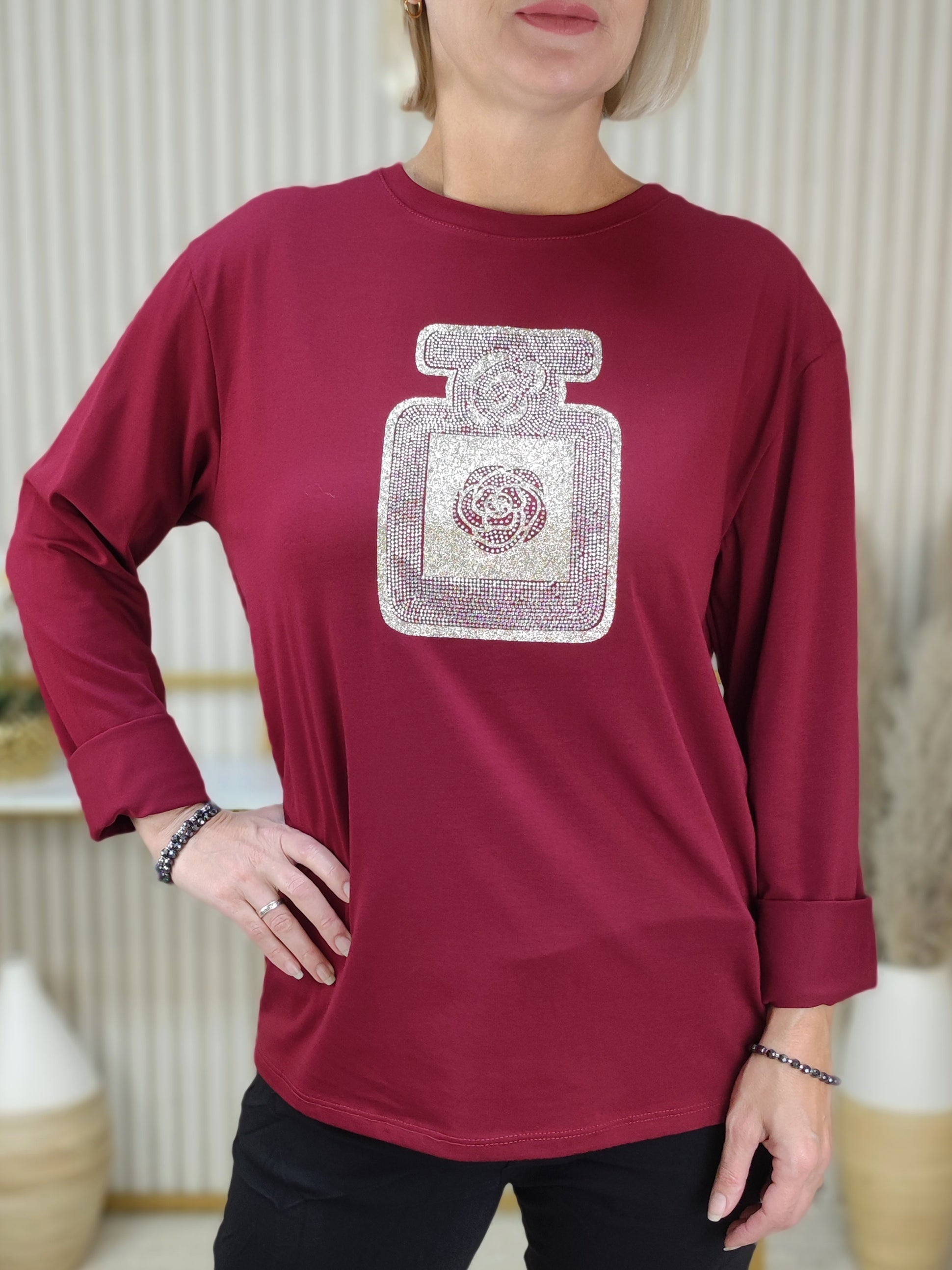 Langarmshirt "Flacon" vino in 2 Größen (38-42, 44/46-48)