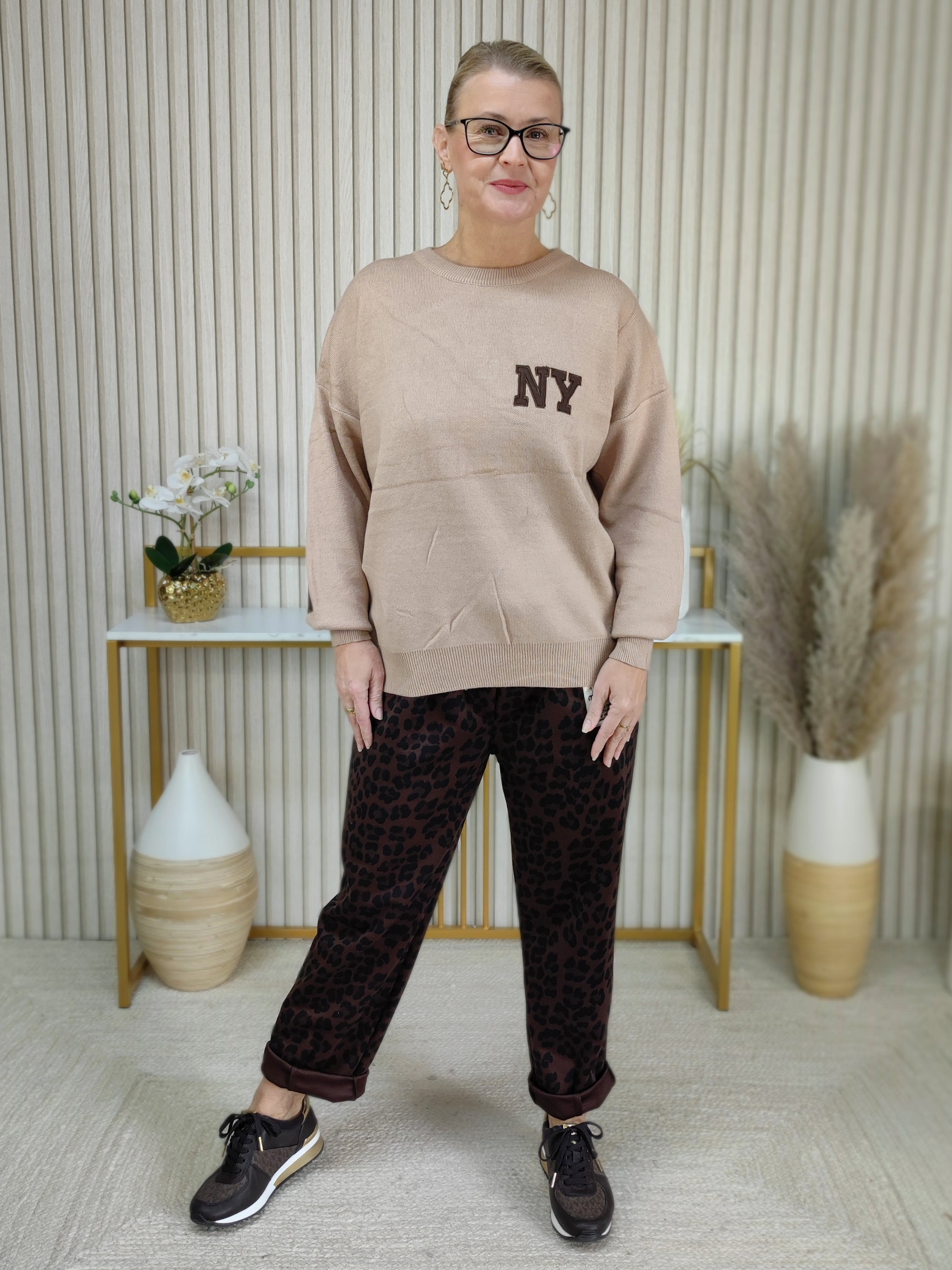 Attraktiver Pullover "NY" in camel (36-42/44)
