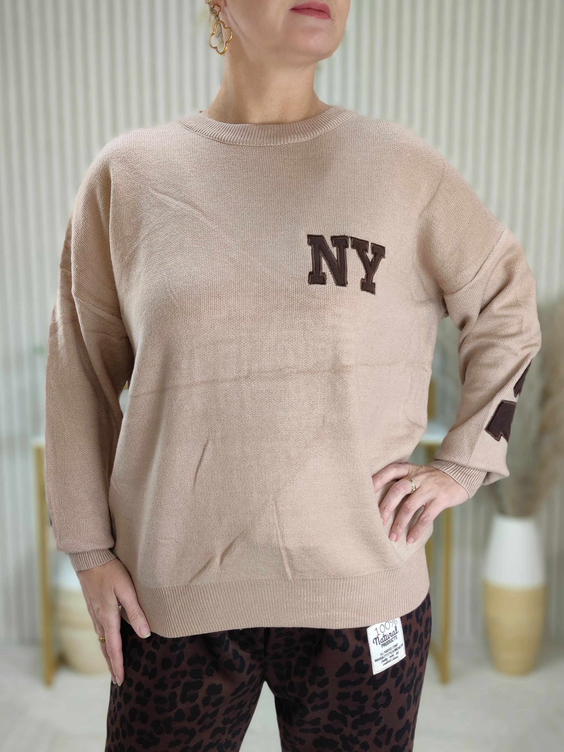 Attraktiver Pullover "NY" in camel (36-42/44)