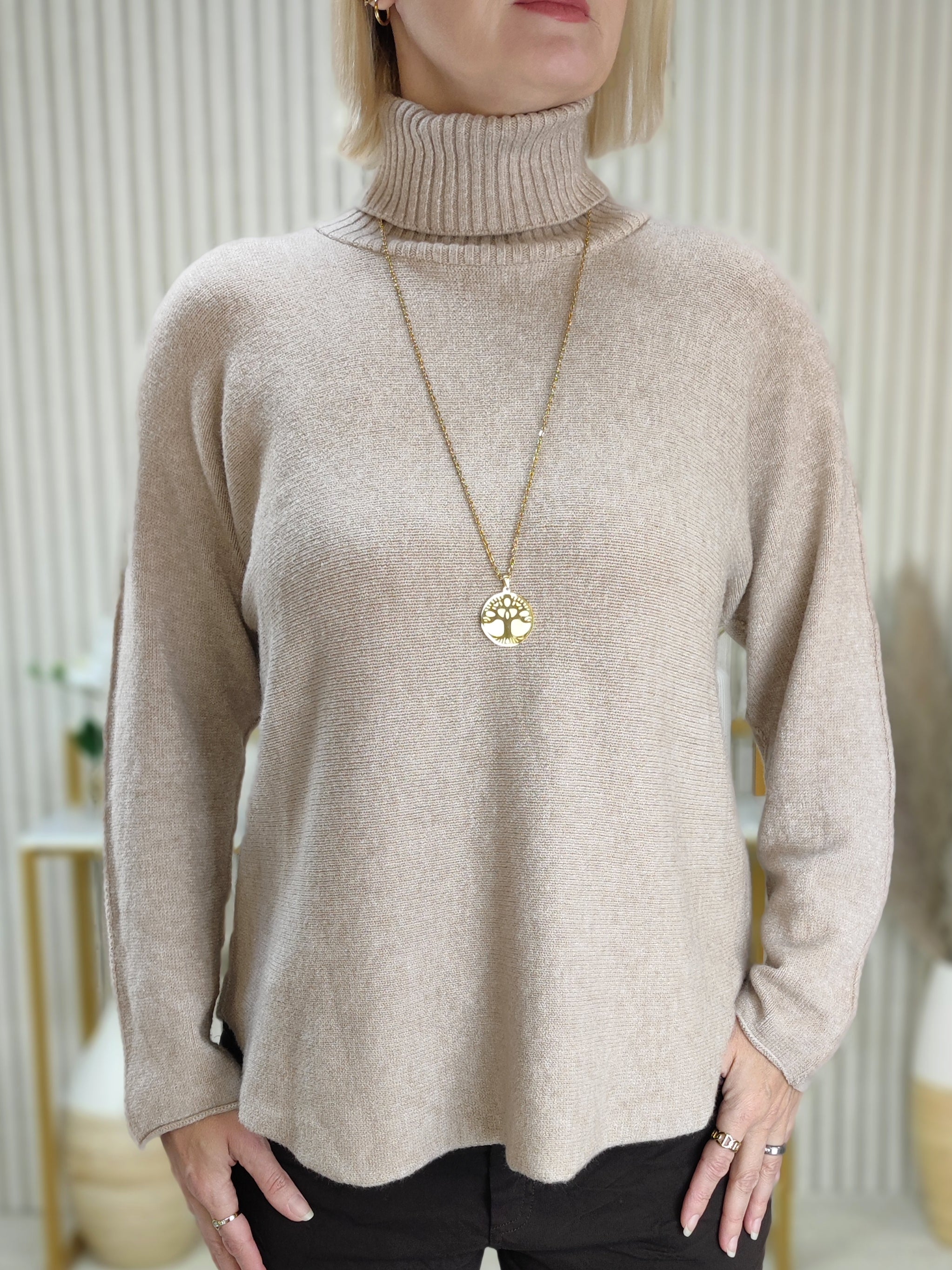 Pullover unifarben mit Rollkragen Light Camel (36-40/42)