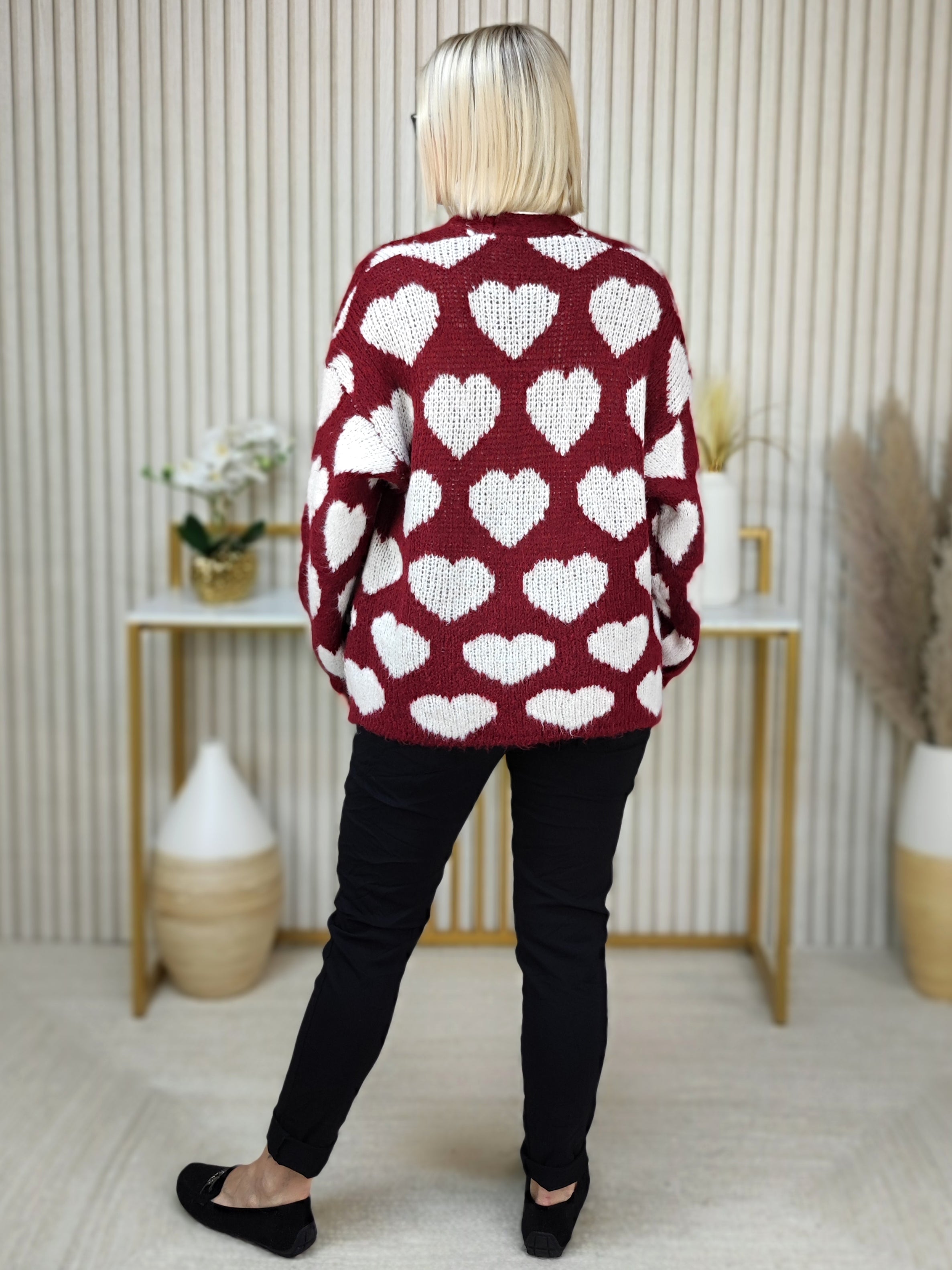 Kuschelige Strickjacke "Herzilein" in vino (38-44)