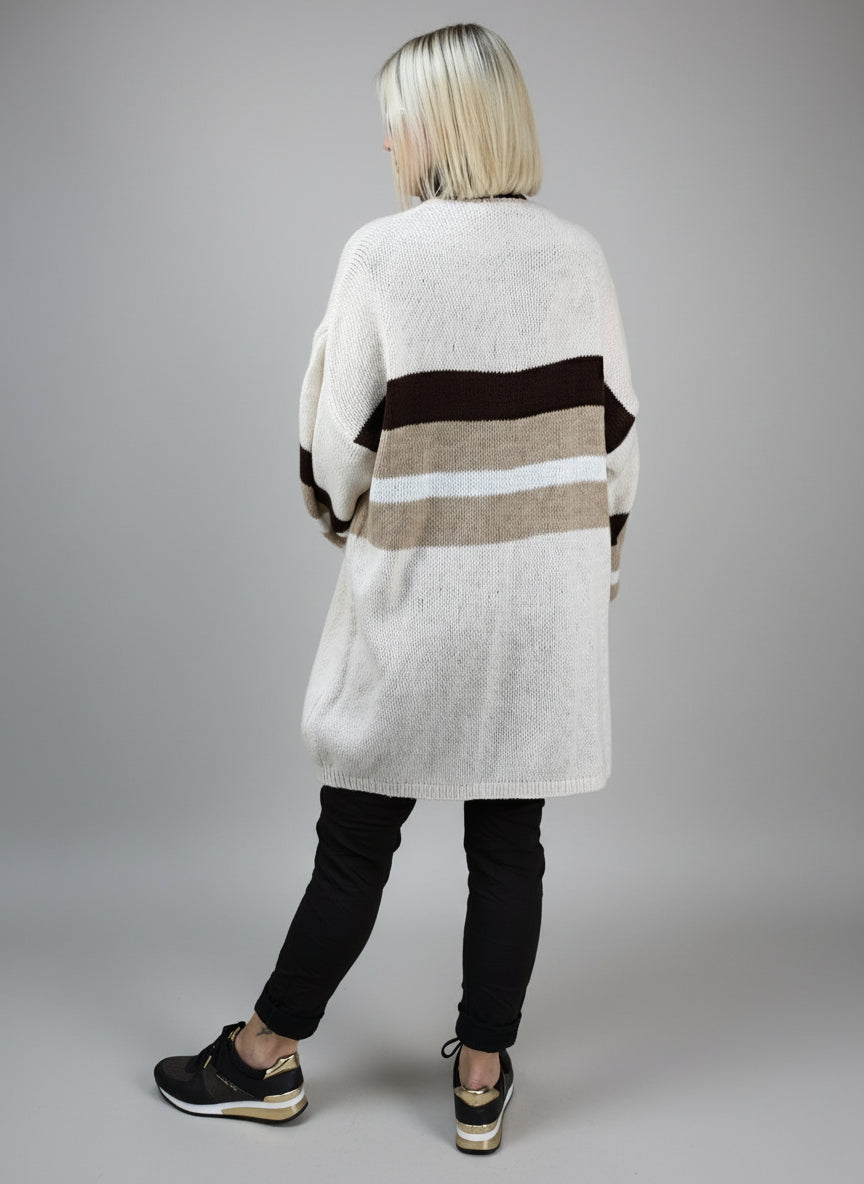 Kuschliger Grobstrick Cardigan mit Streifen schoko/camel/beige (36-44)
