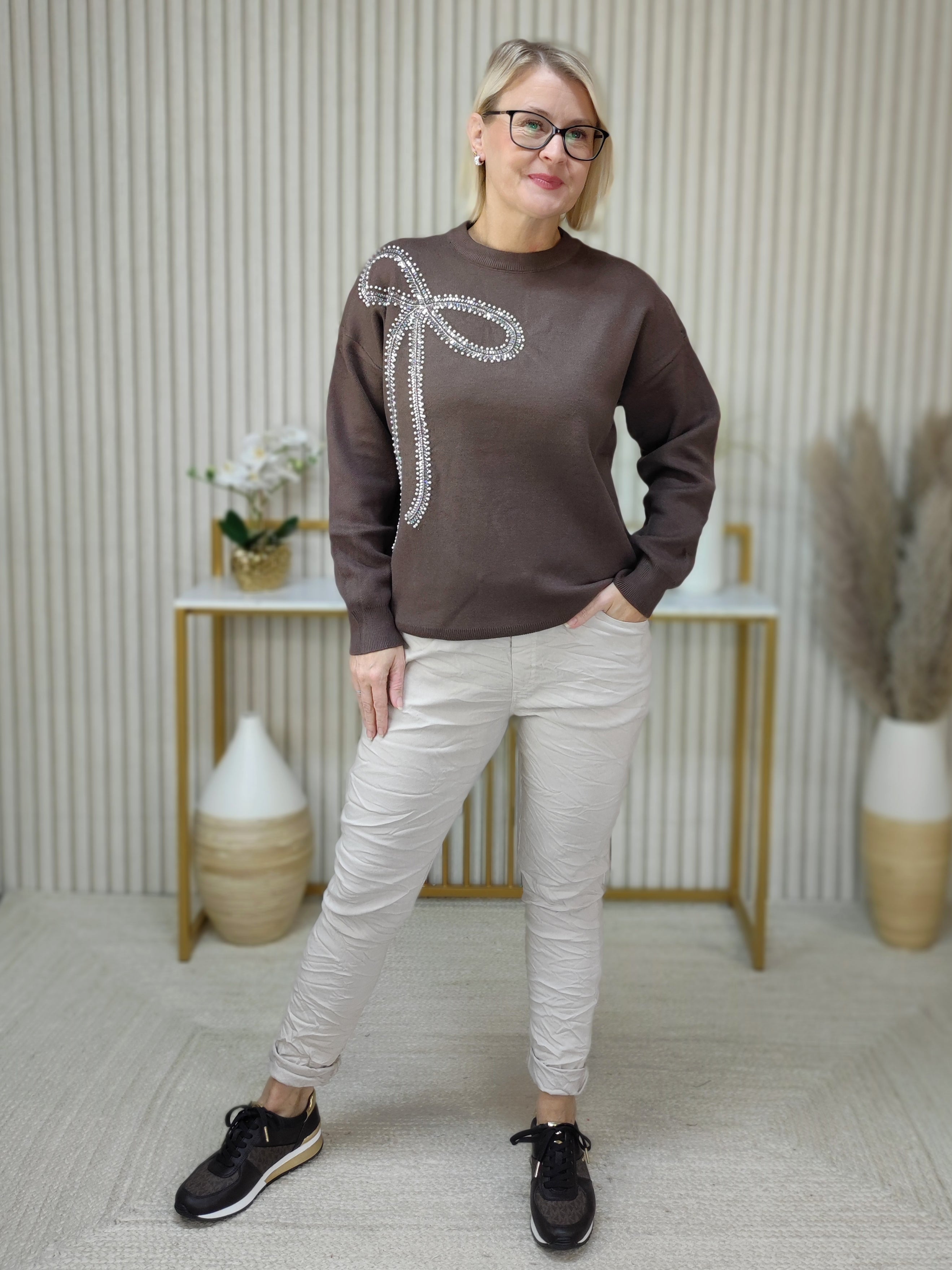 Pullover "Schleife" schoko (36-44)