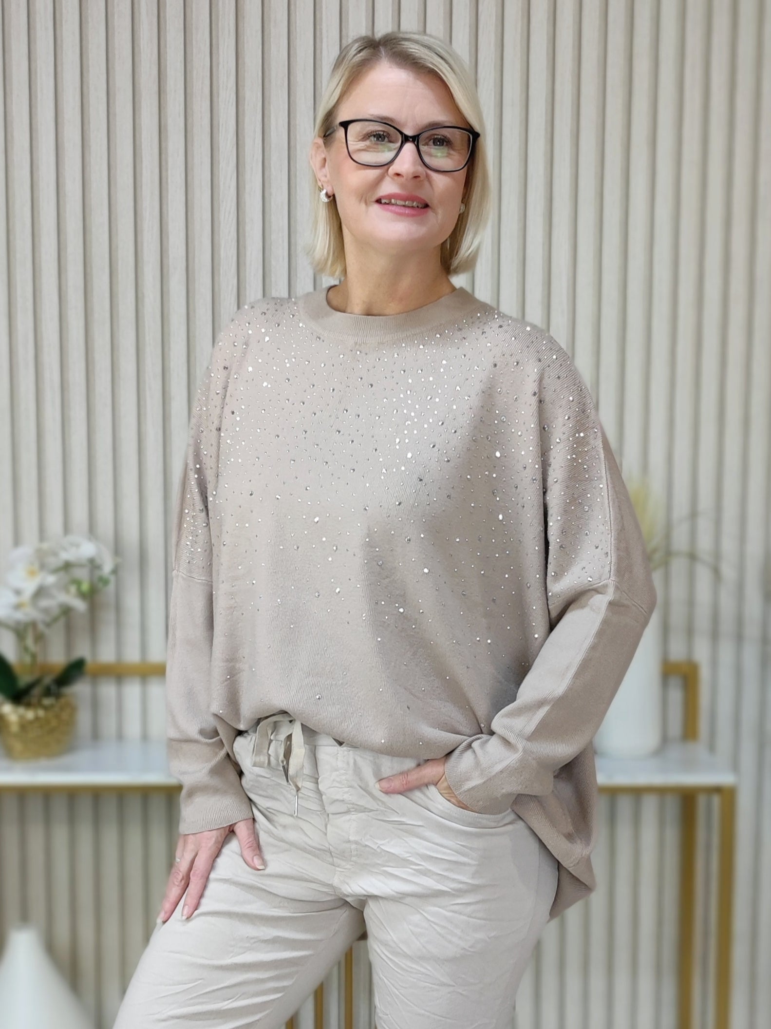 Pullover "Glamour" beige (40/42-46/48)