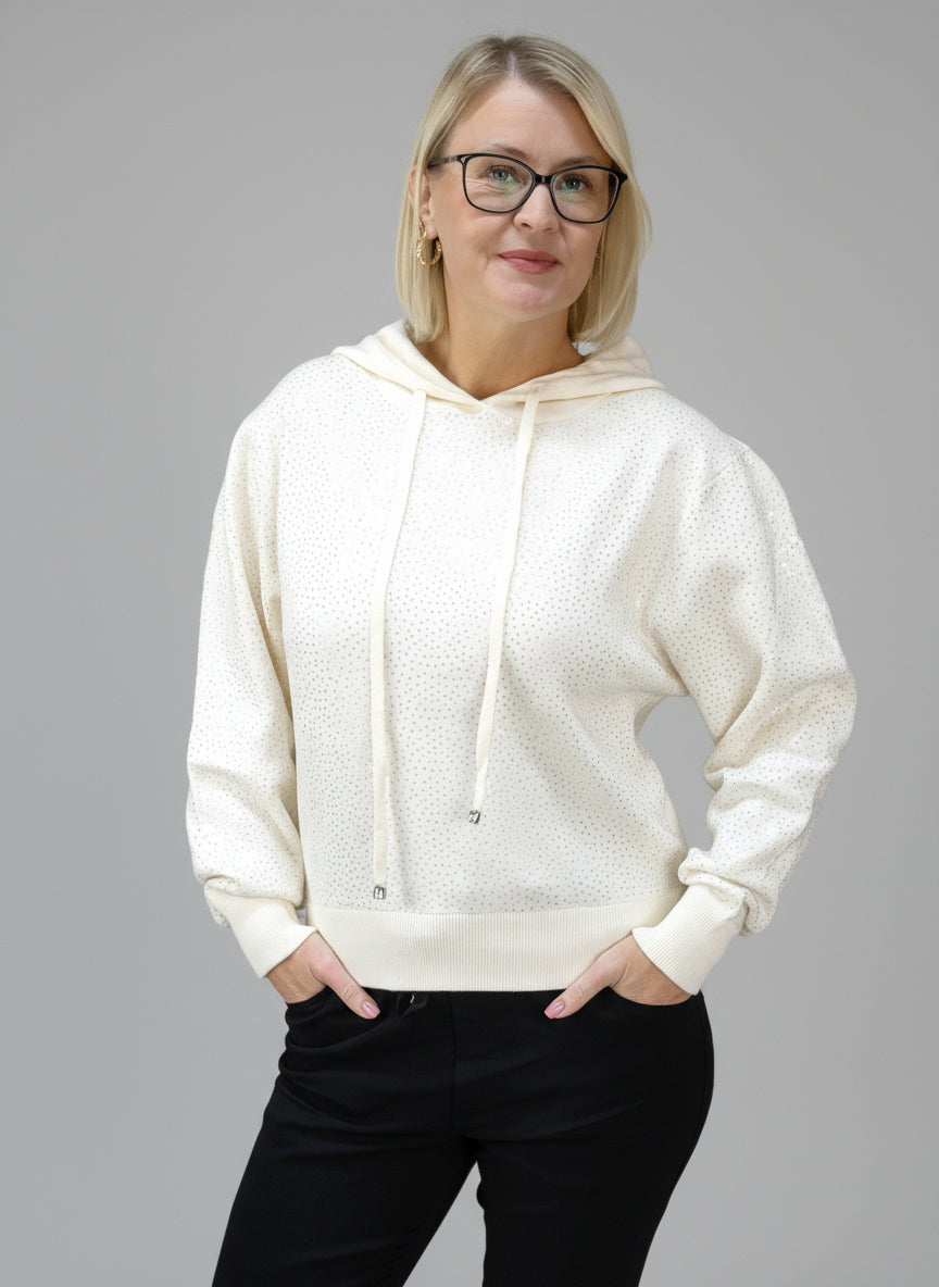 Strick Hoodie mit Strass in creme (36-40)