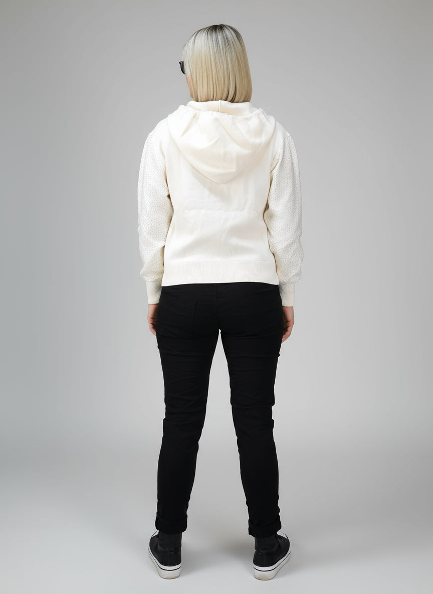 Strick Hoodie mit Strass in creme (36-40)