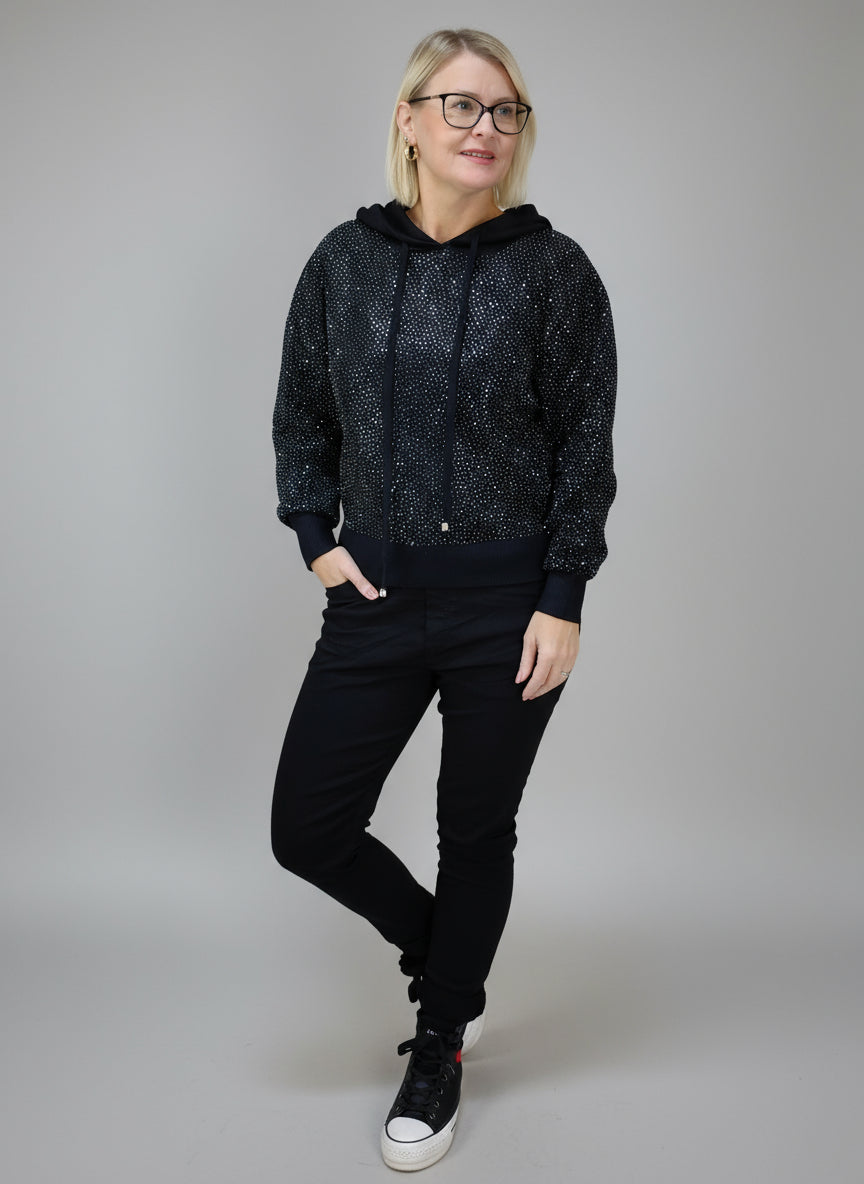 Strick Hoodie mit Strass in schwarz (36-40)
