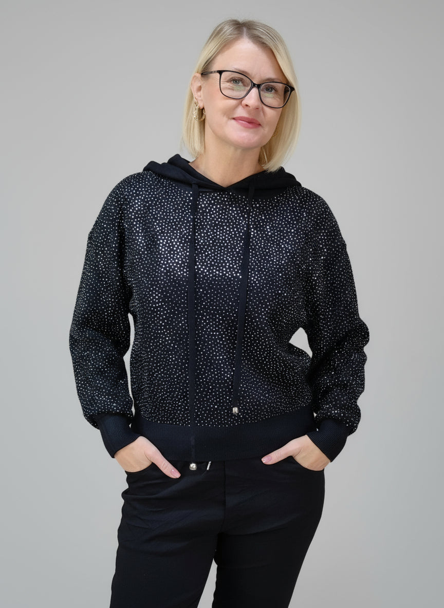 Strick Hoodie mit Strass in schwarz (36-40)