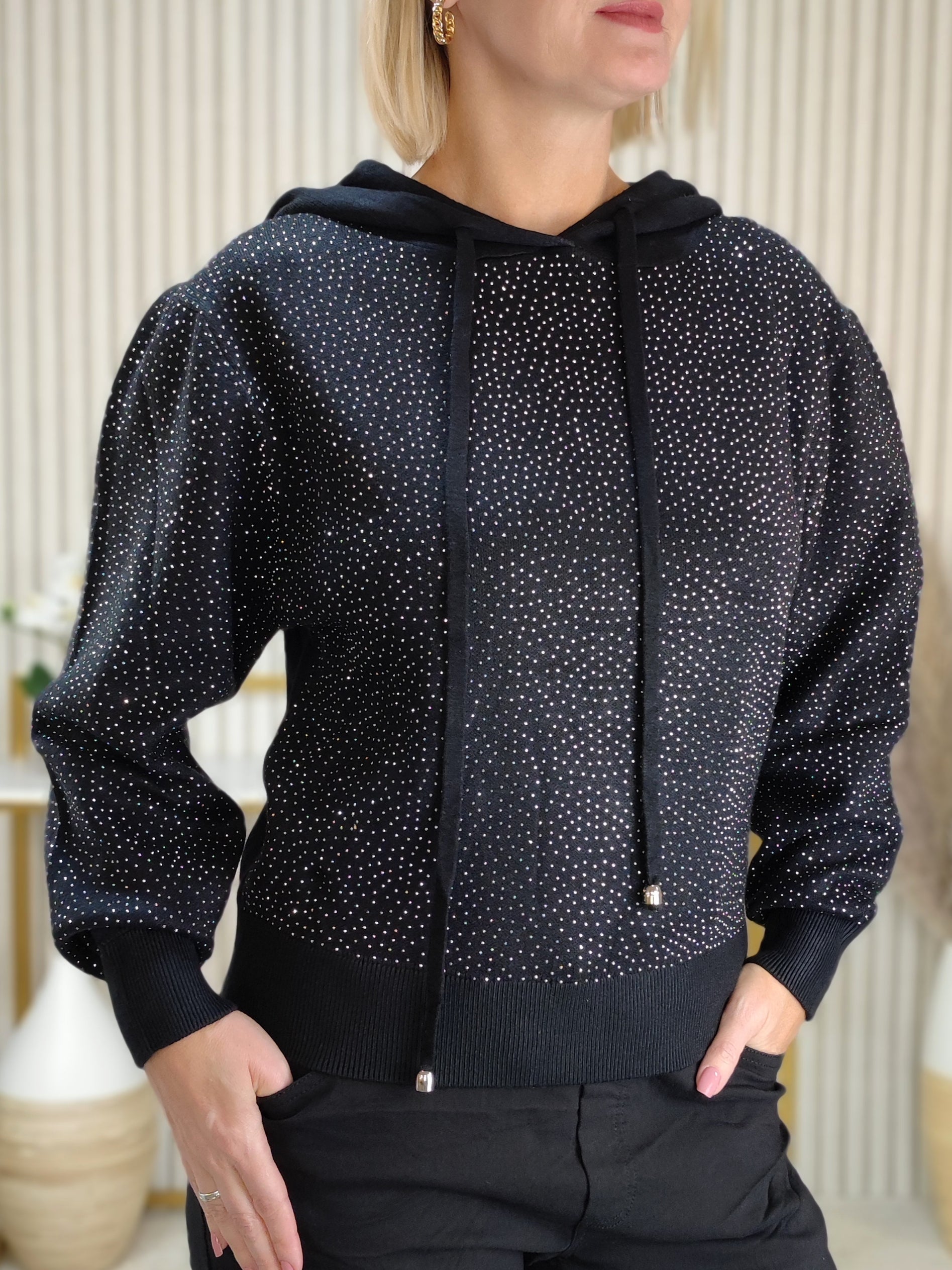 Strick Hoodie mit Strass in schwarz (36-40)