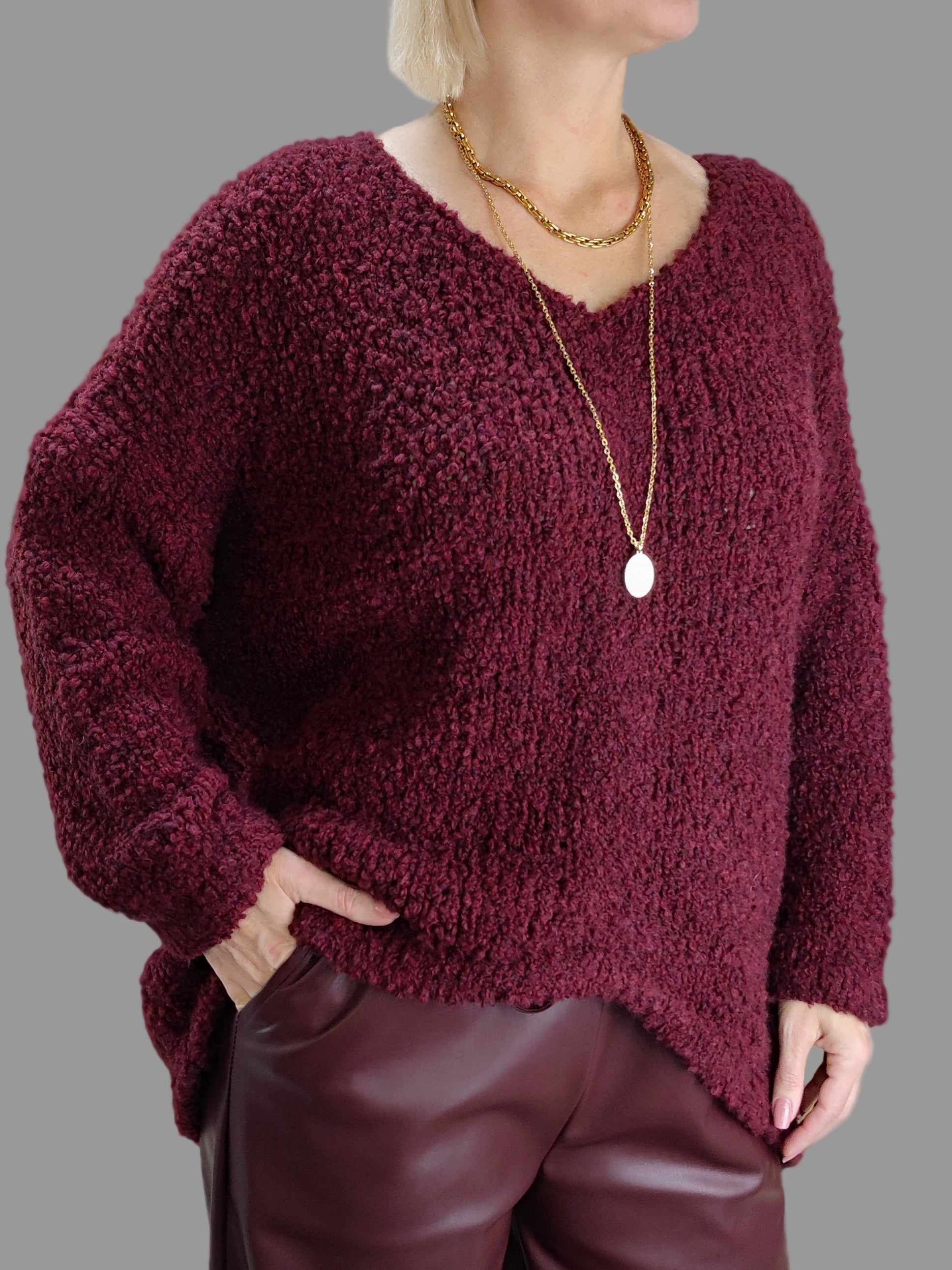Boucle Pullover vino (36-42/44)