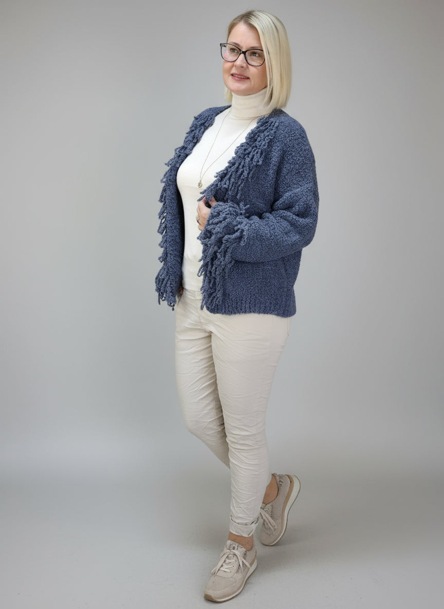Fransen Strickjacke "Lina" in jeansblau (36-42/44)